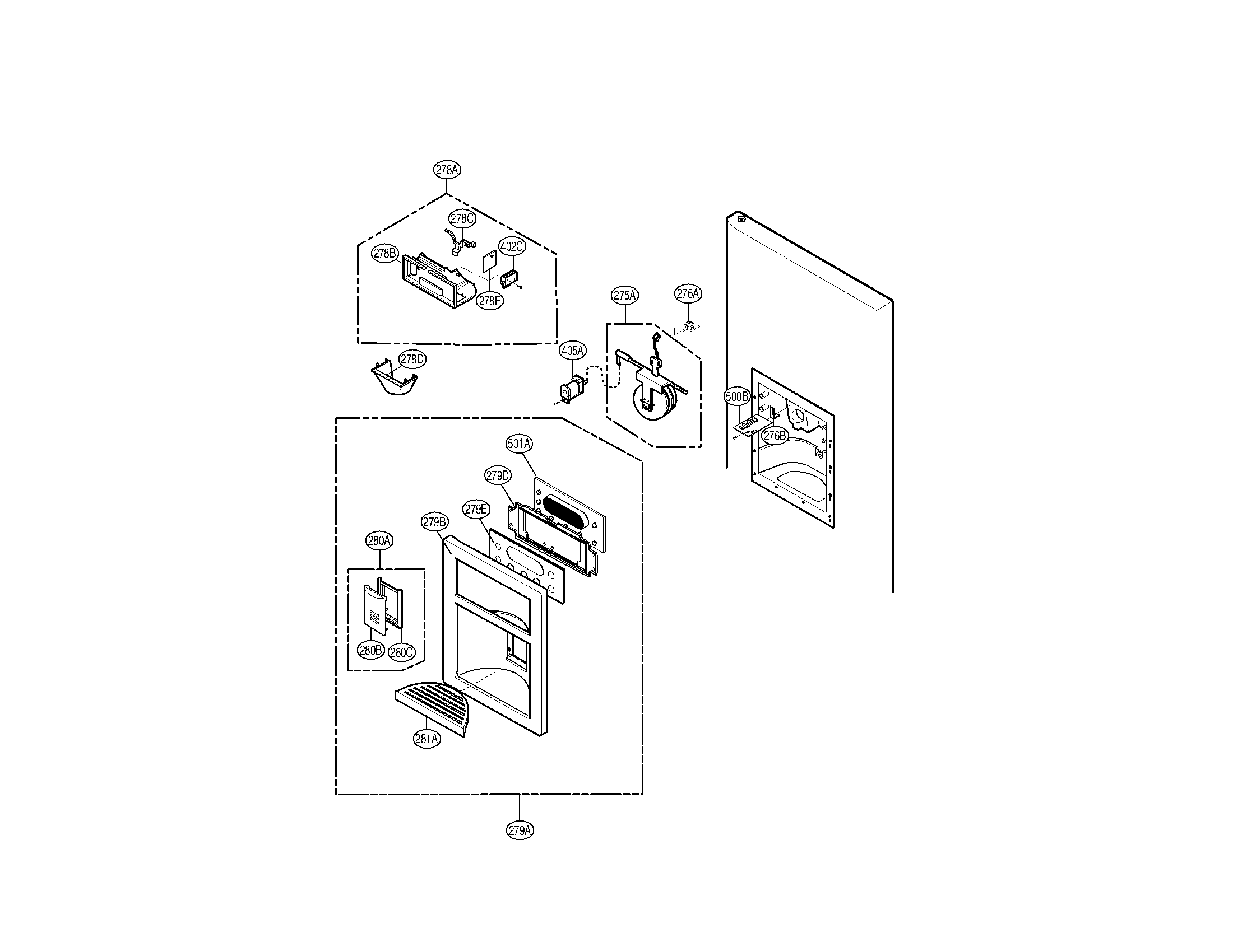 Kenmore Elite 79579737904 dispenser parts diagram