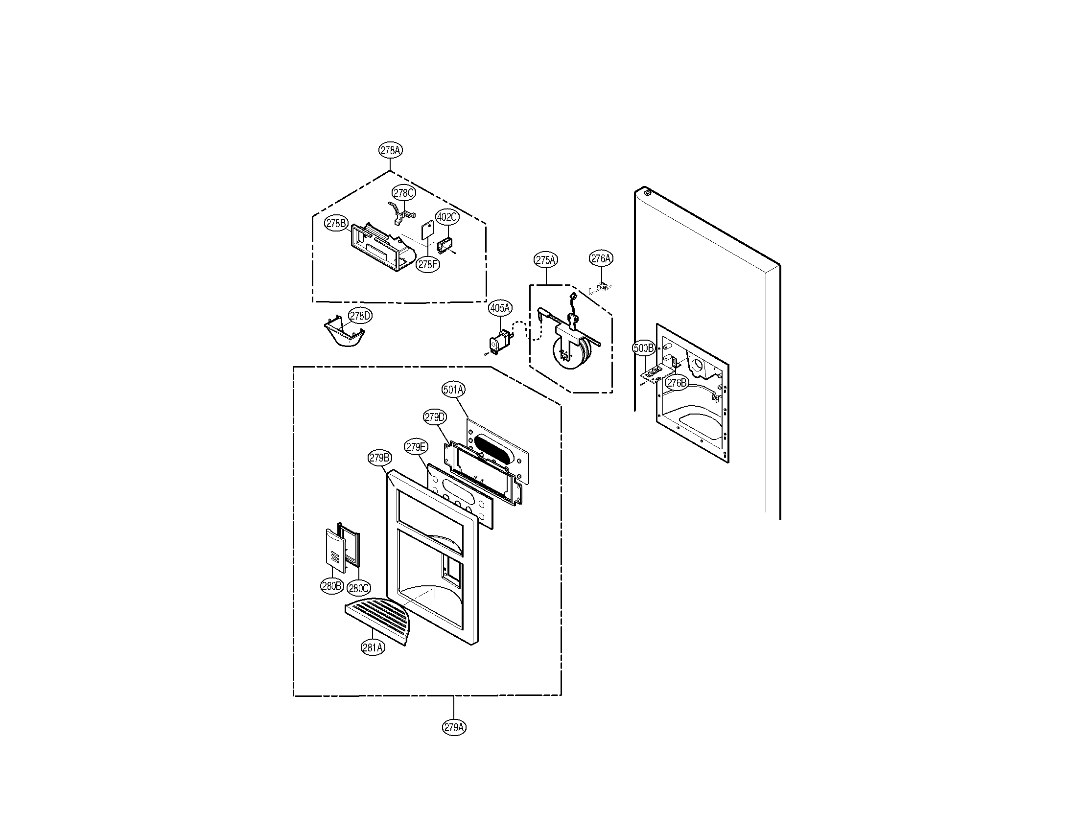 Kenmore Elite 79579733903 dispenser parts diagram