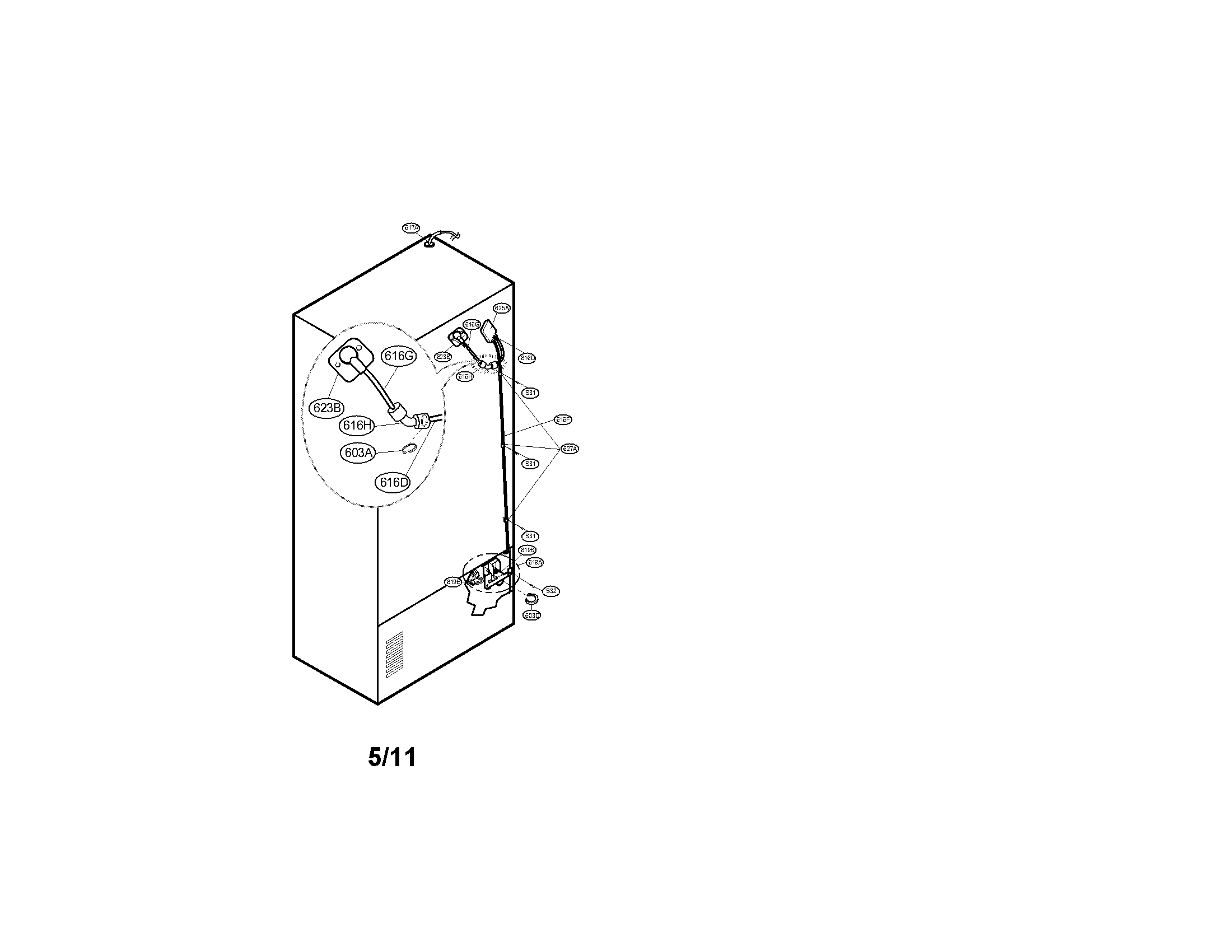 Kenmore Elite 79578773801 valve and water tube parts diagram