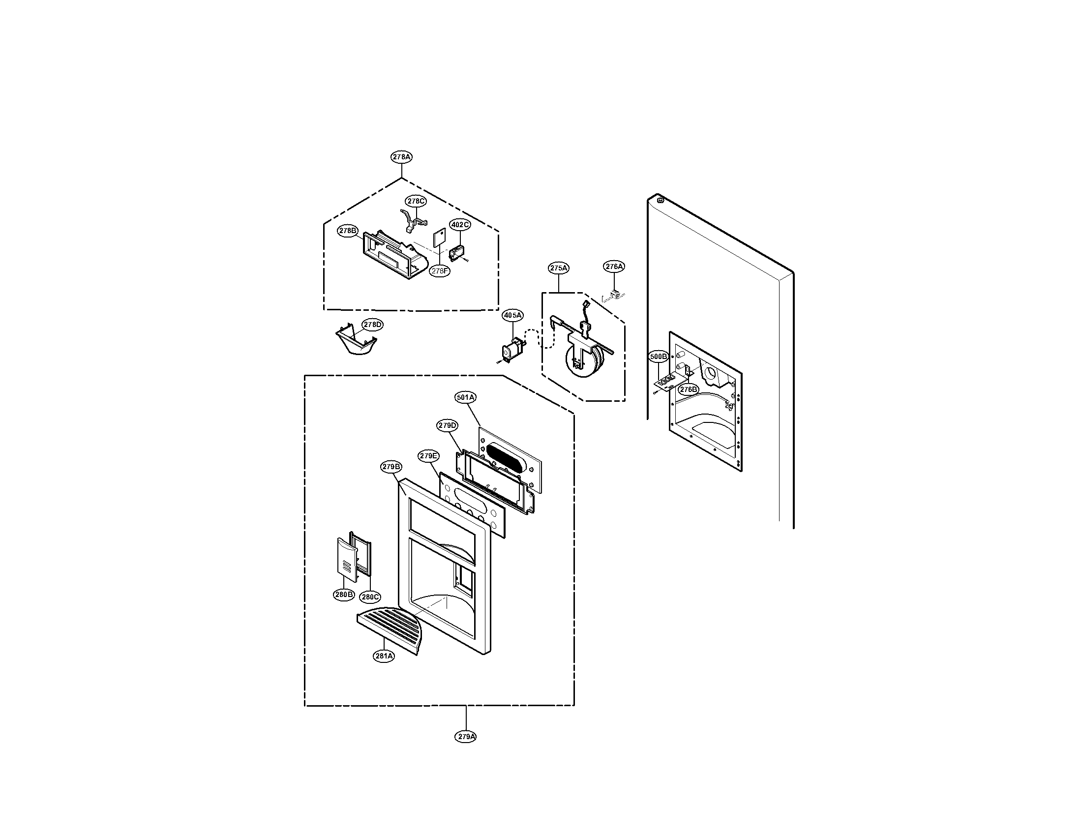 Kenmore Elite 79578773801 dispenser parts diagram