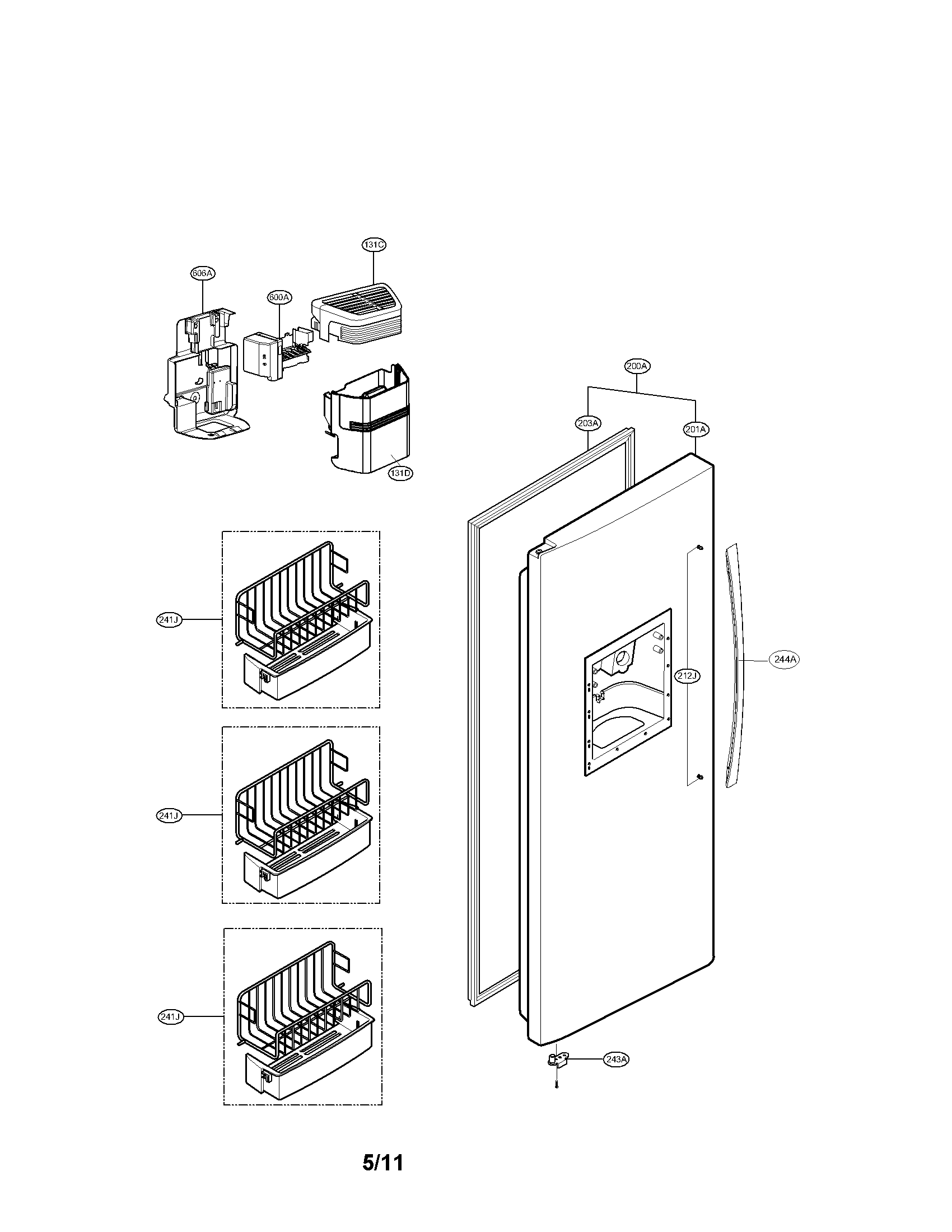 Kenmore Elite 79551099011 freezer door parts diagram