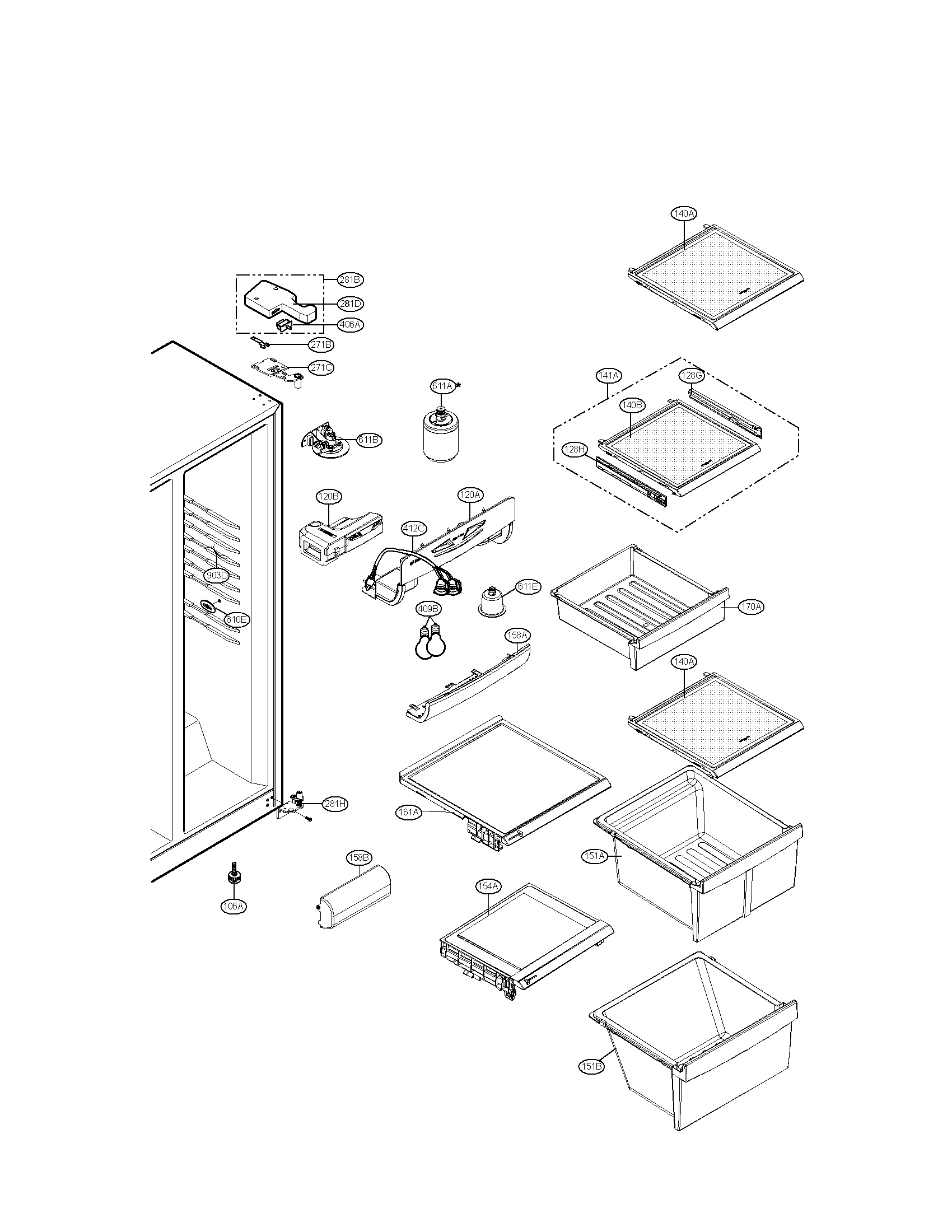 Kenmore 79551322010 refrigerator compartment parts diagram