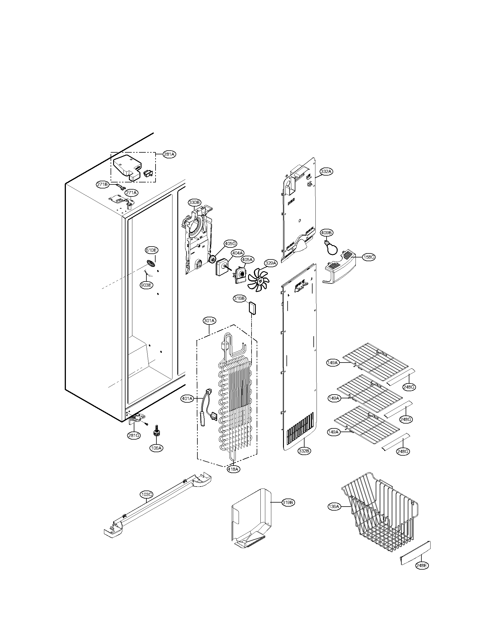 Kenmore 79551329012 freezer compartment parts diagram