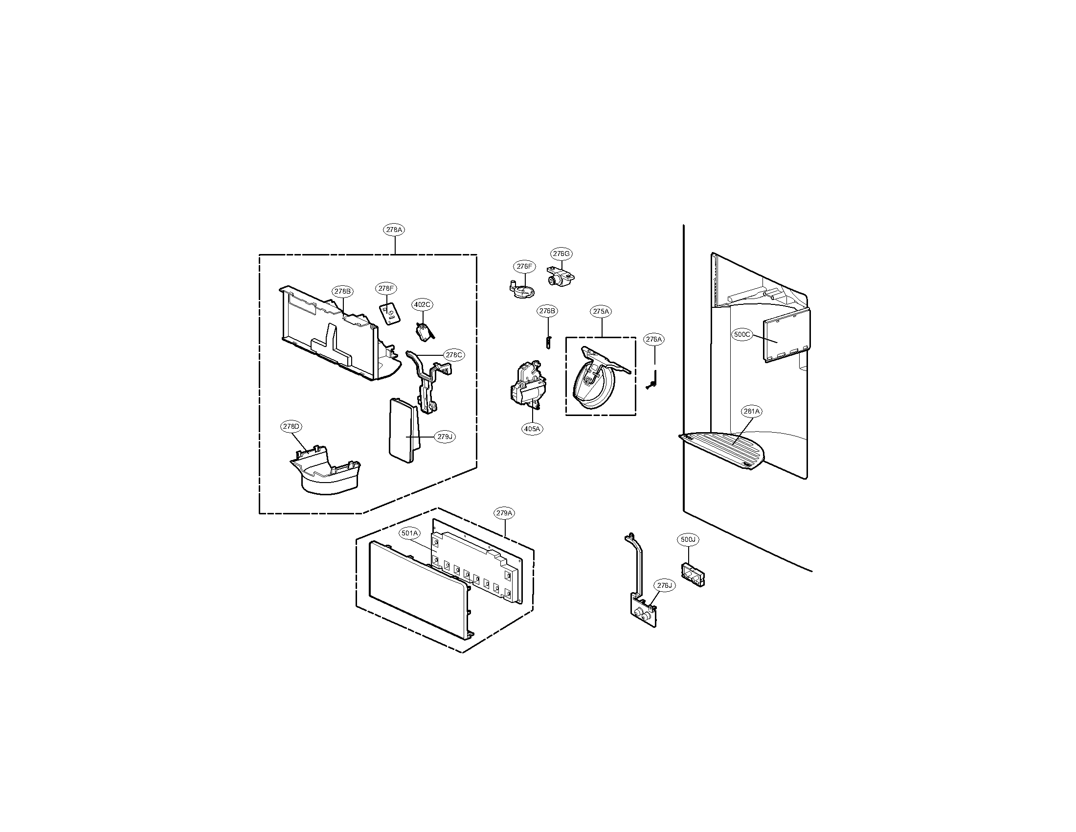 Kenmore Elite 79571053012 dispenser parts diagram