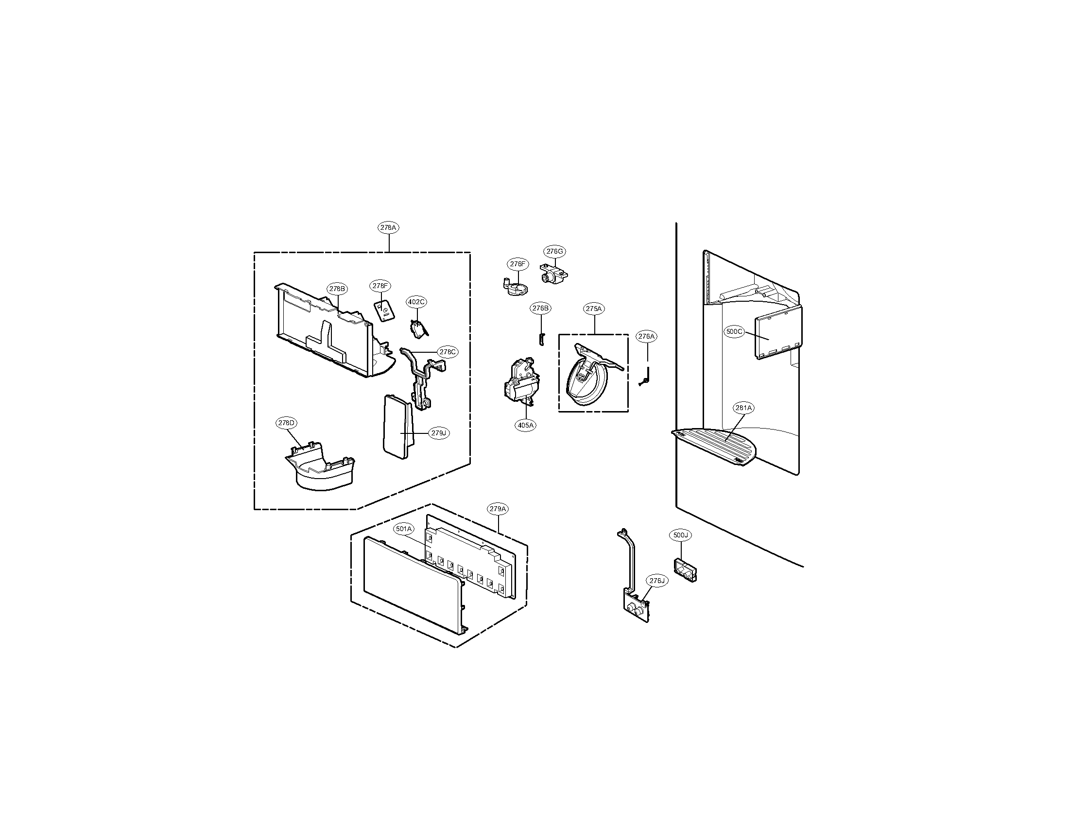 Kenmore Elite 79571079012 dispenser parts diagram