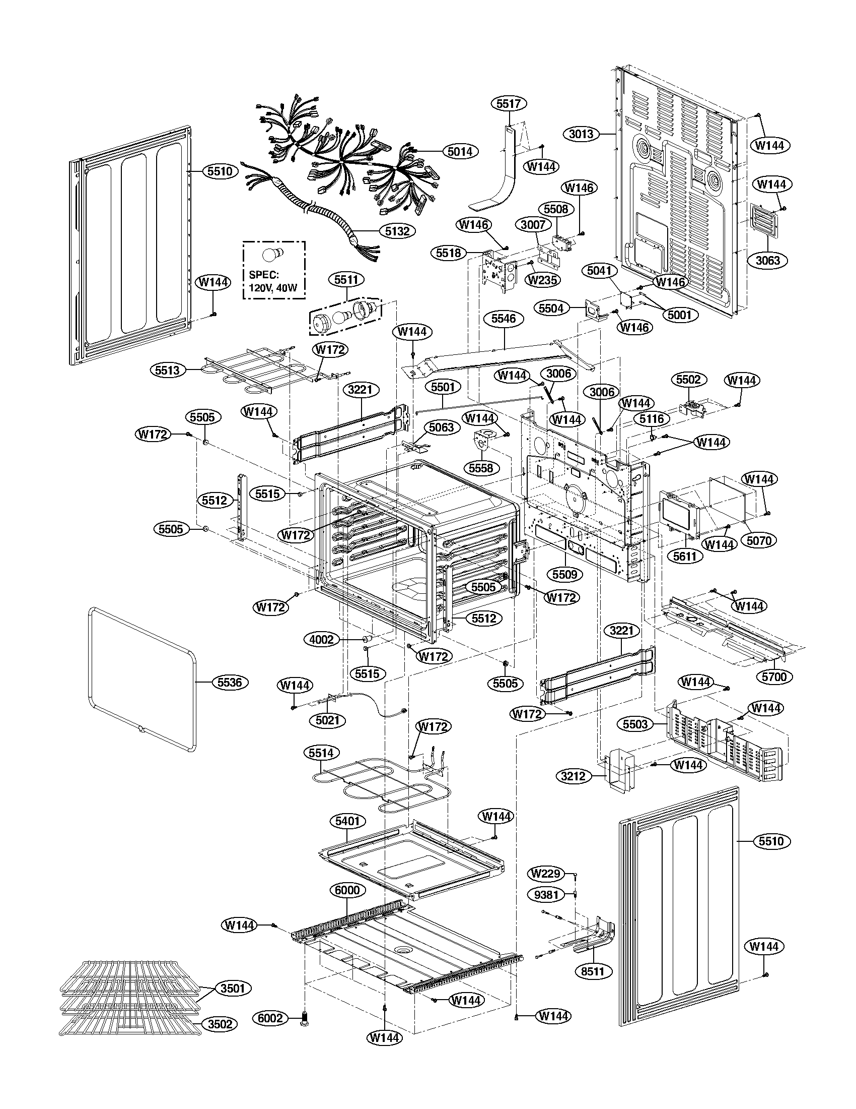 LG LDE3015ST lower cavity parts diagram