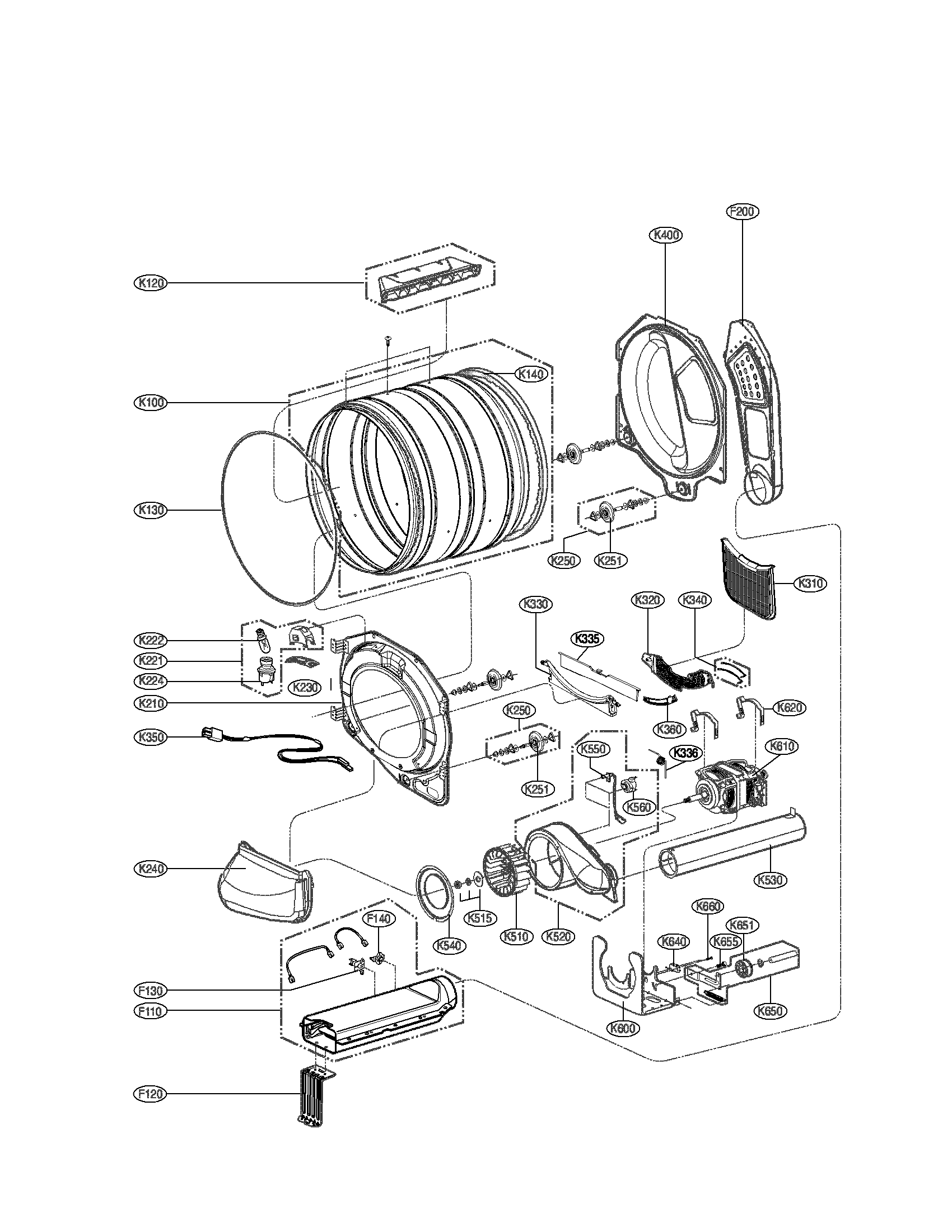 Kenmore Elite 79681538110 drum and motor assembly parts diagram