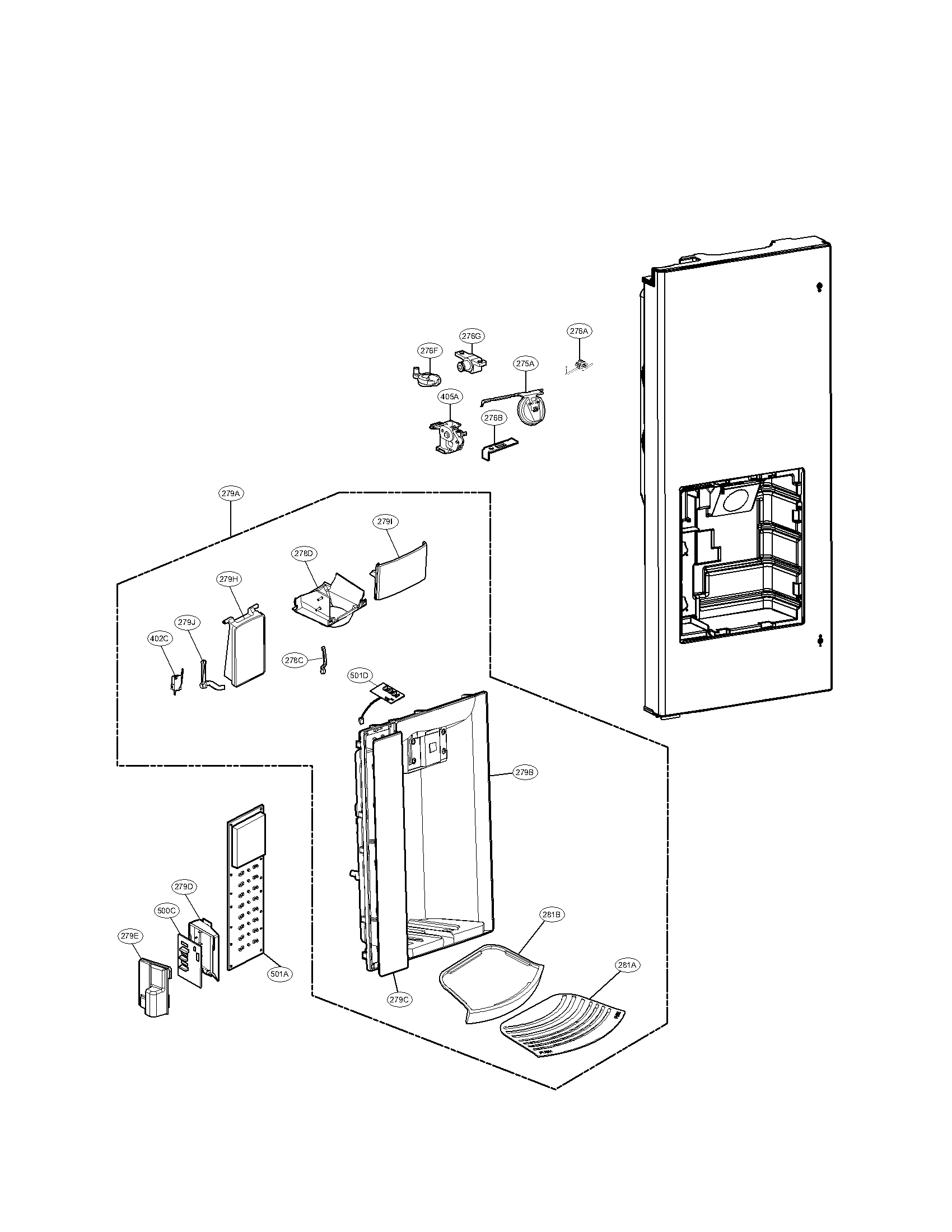 LG LFX25974SW/00 dispenser parts diagram