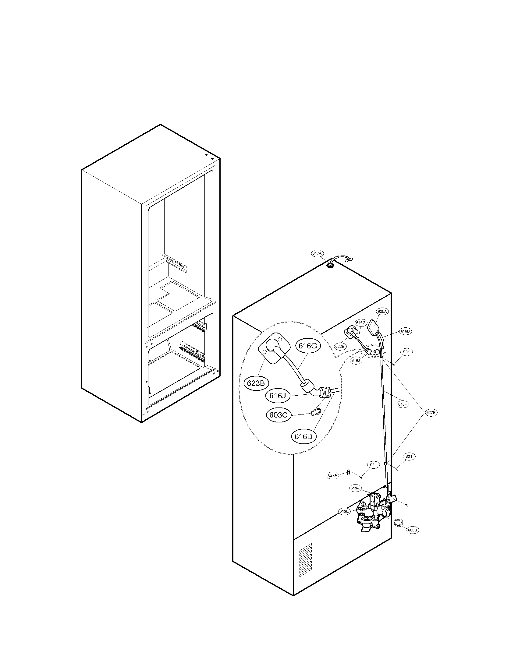 LG LFX31925SB/00 valve and water tube parts diagram