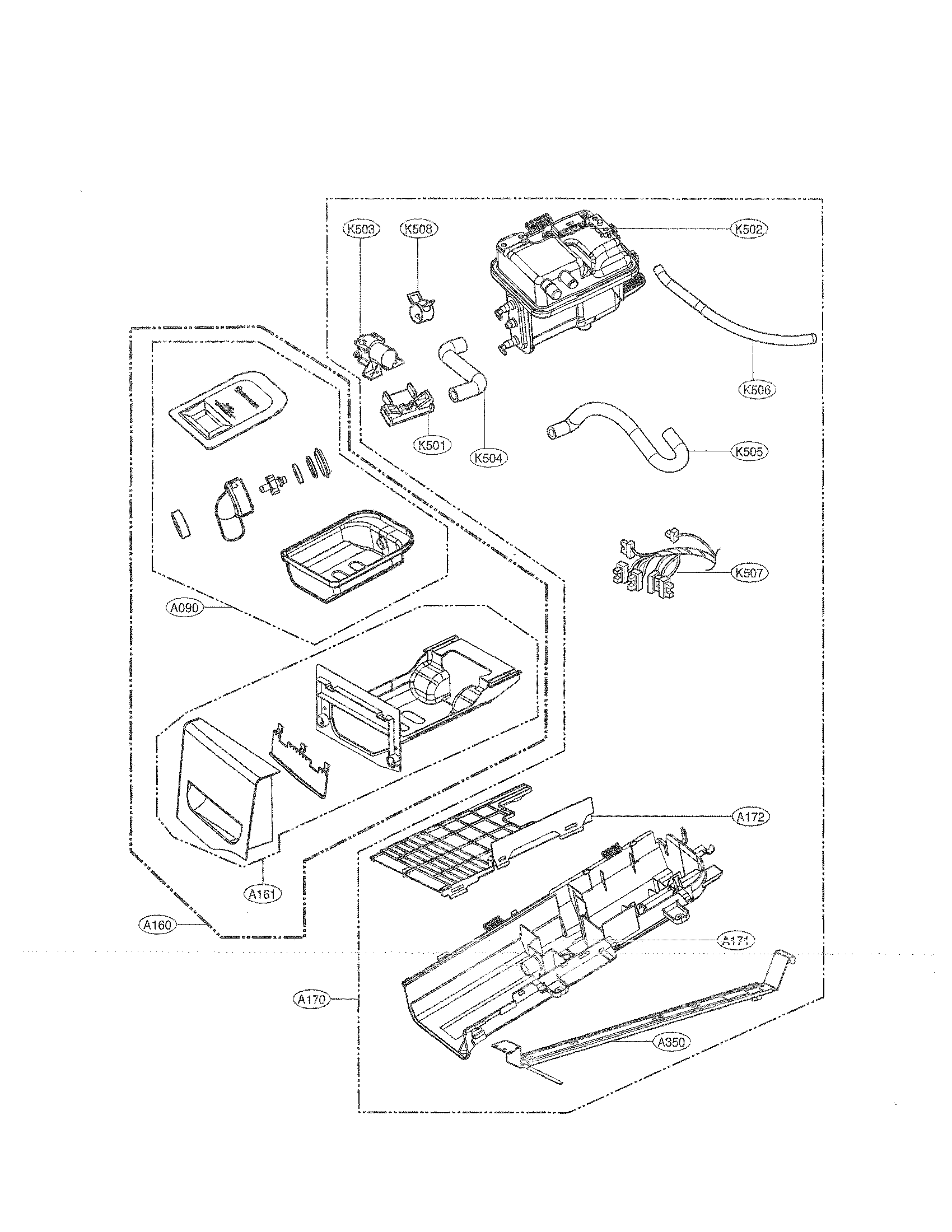 LG DLEX2450R panel drawer assembly and guide assembly parts diagram