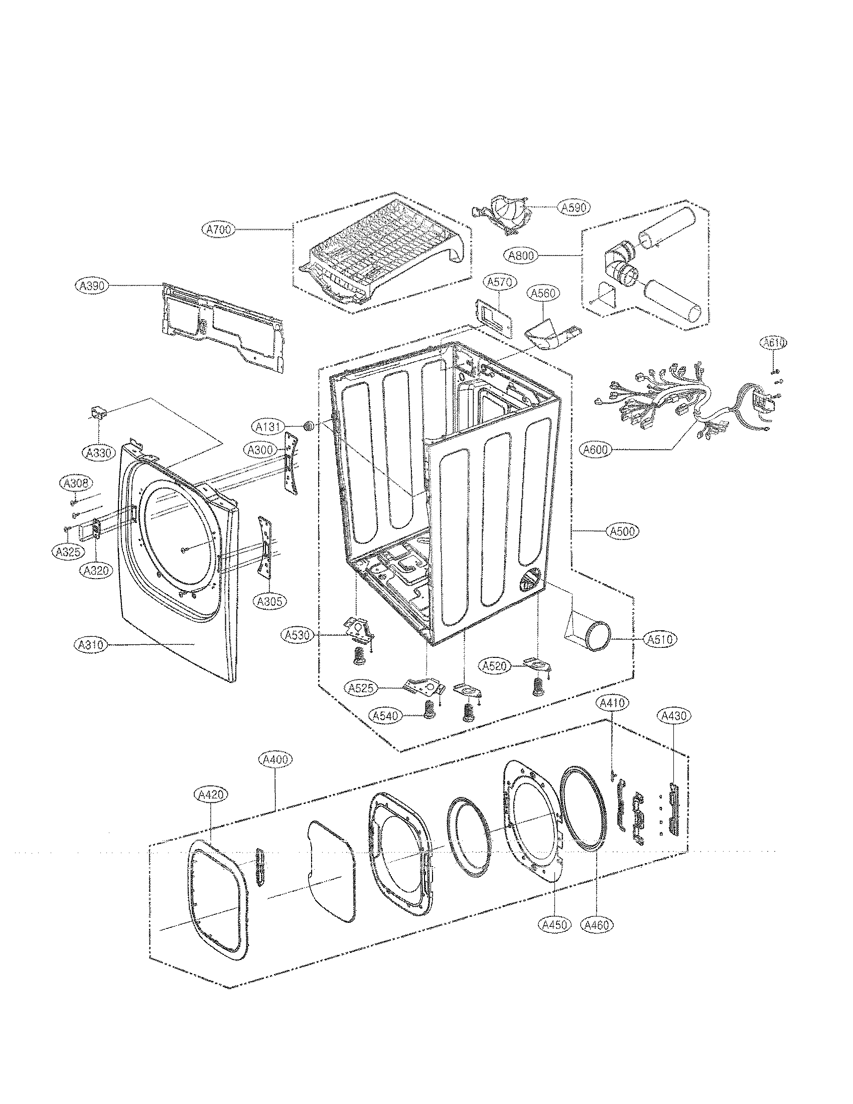 LG DLEX2450R cabinet and door assembly parts diagram