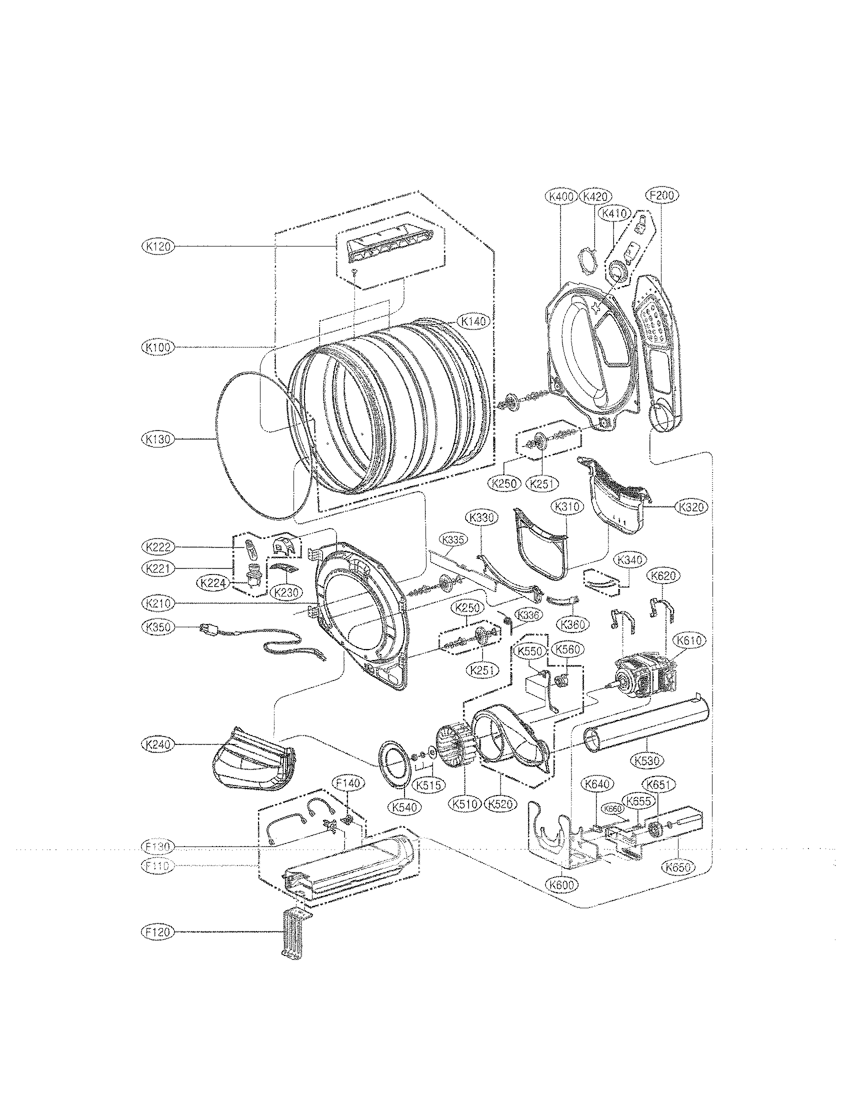 LG DLEX2450R drum and motor assembly parts diagram
