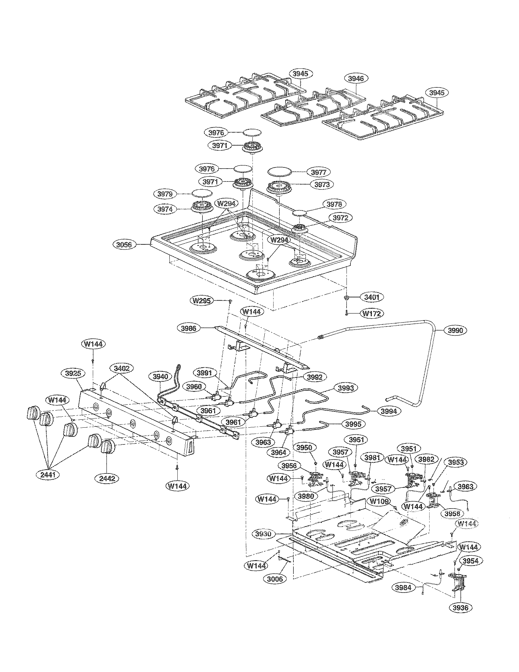 LG LDG3015ST/00 cooktop parts diagram