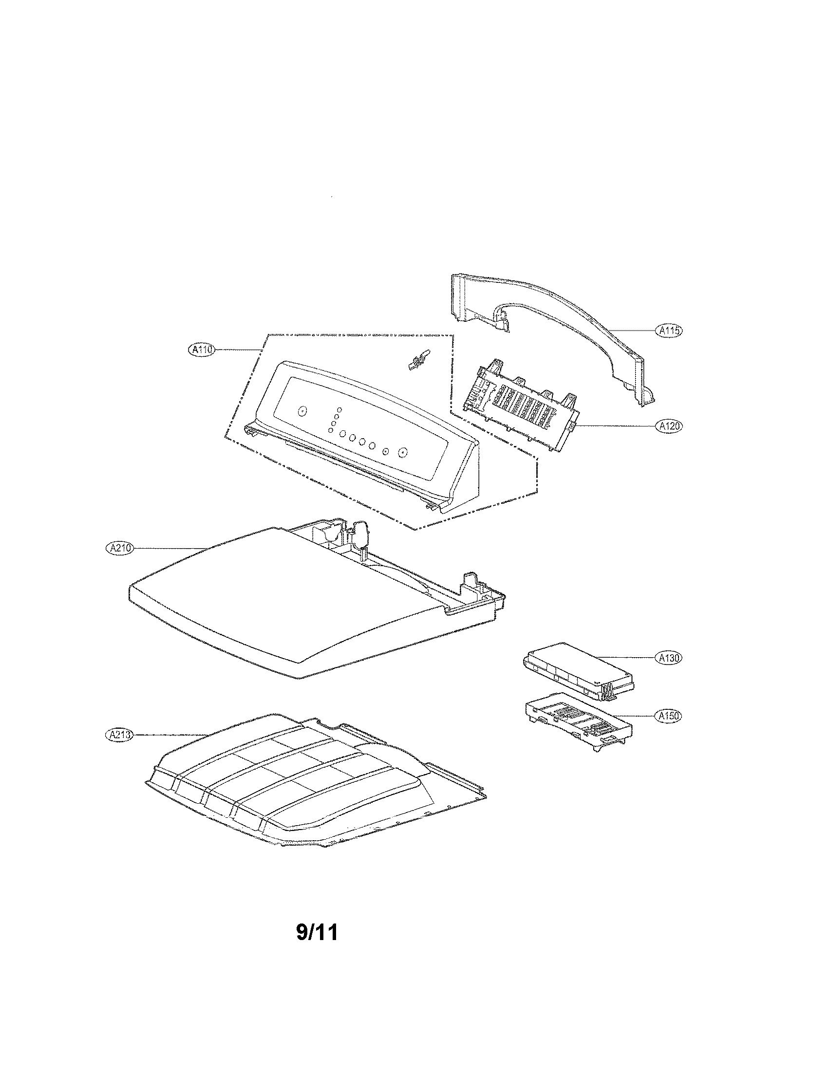 LG DLE4801W control panel and plate assembly parts diagram
