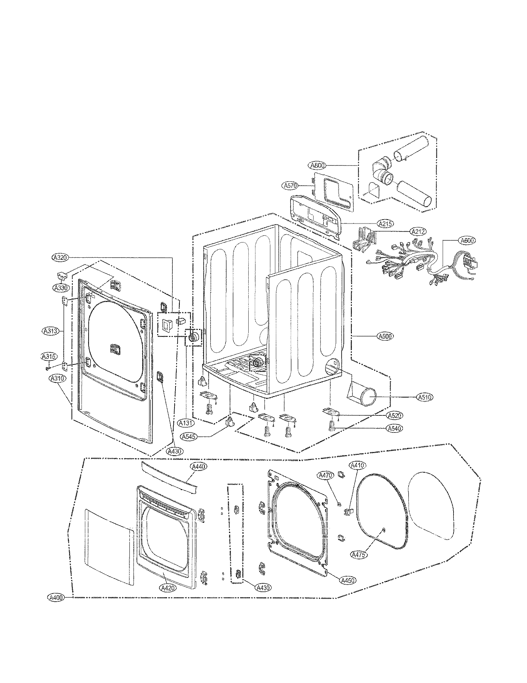 LG DLE4801W cabinet and door assembly parts diagram