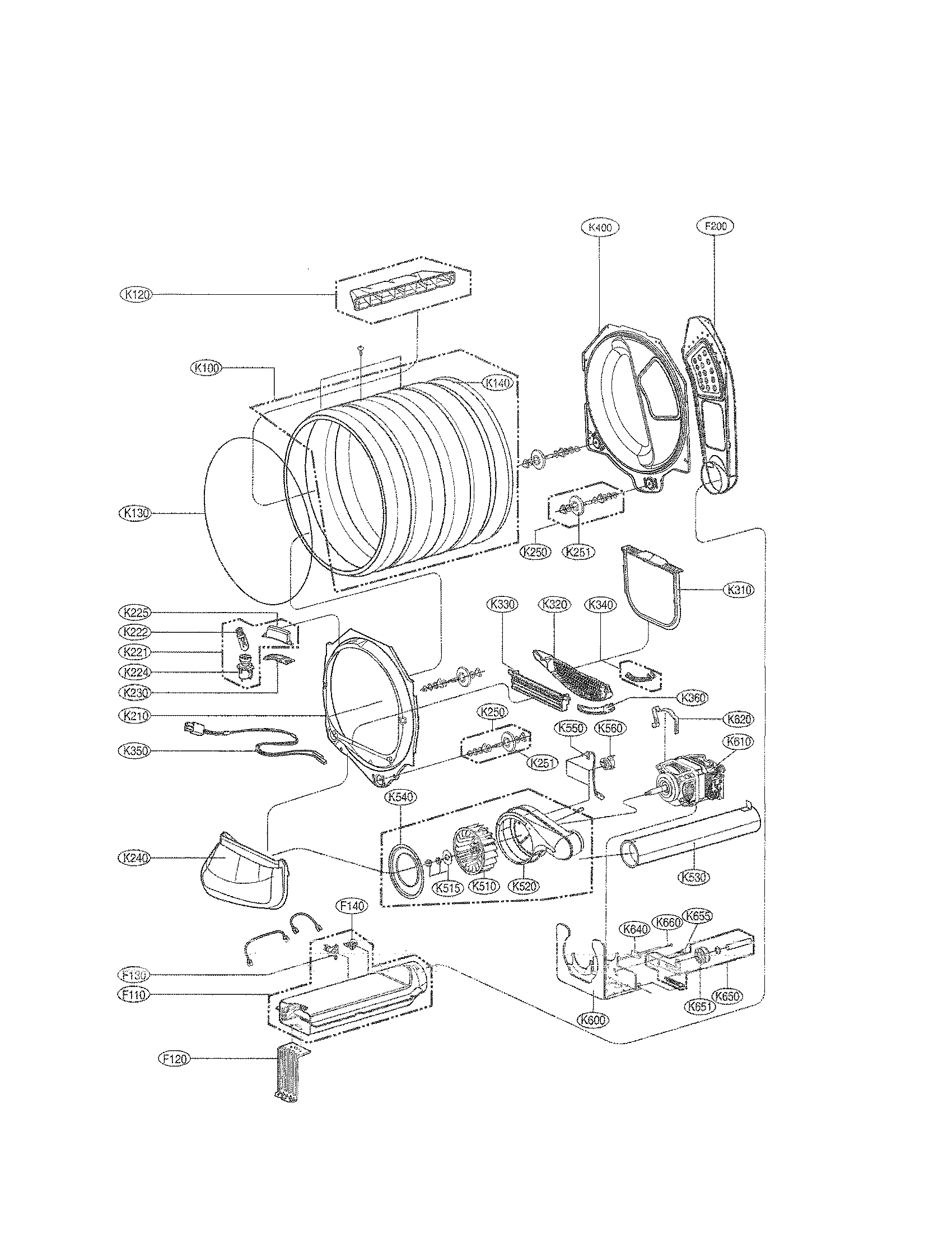 LG DLE4801W drum and motor assembly parts diagram