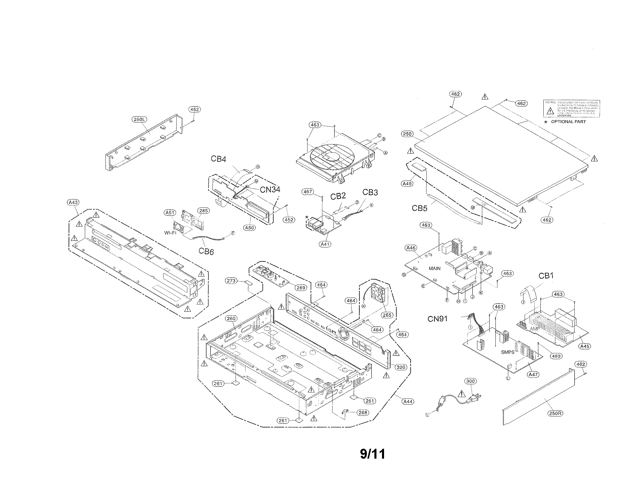 LG LHB996 cabinet and main frame section parts diagram