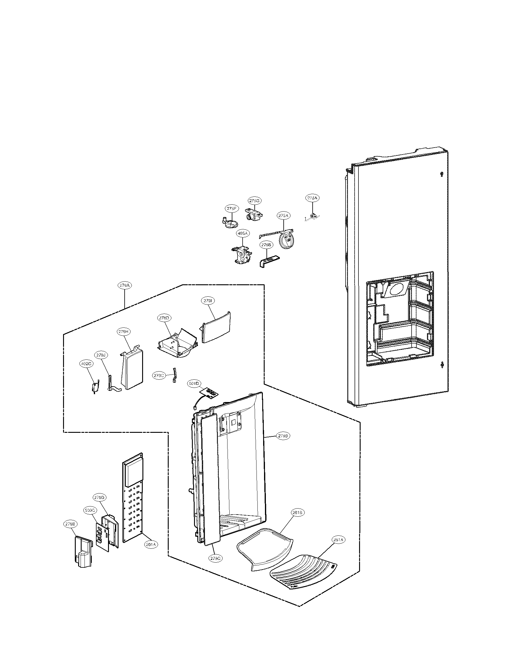 LG LMX25988ST/00 dispenser parts diagram