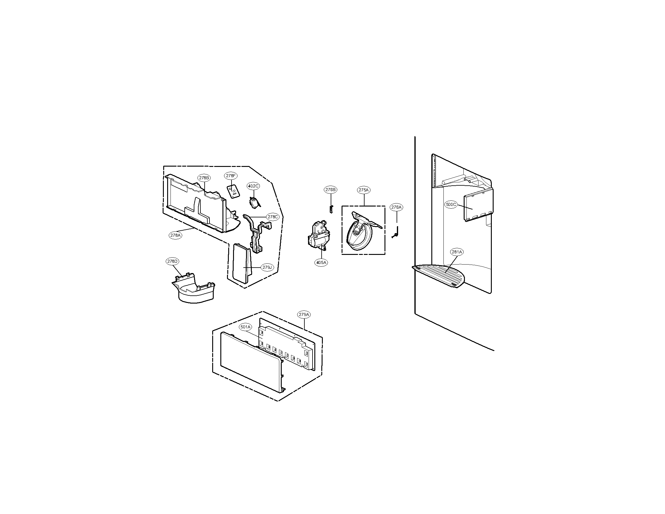 Kenmore Elite 79579779900 dispenser parts diagram