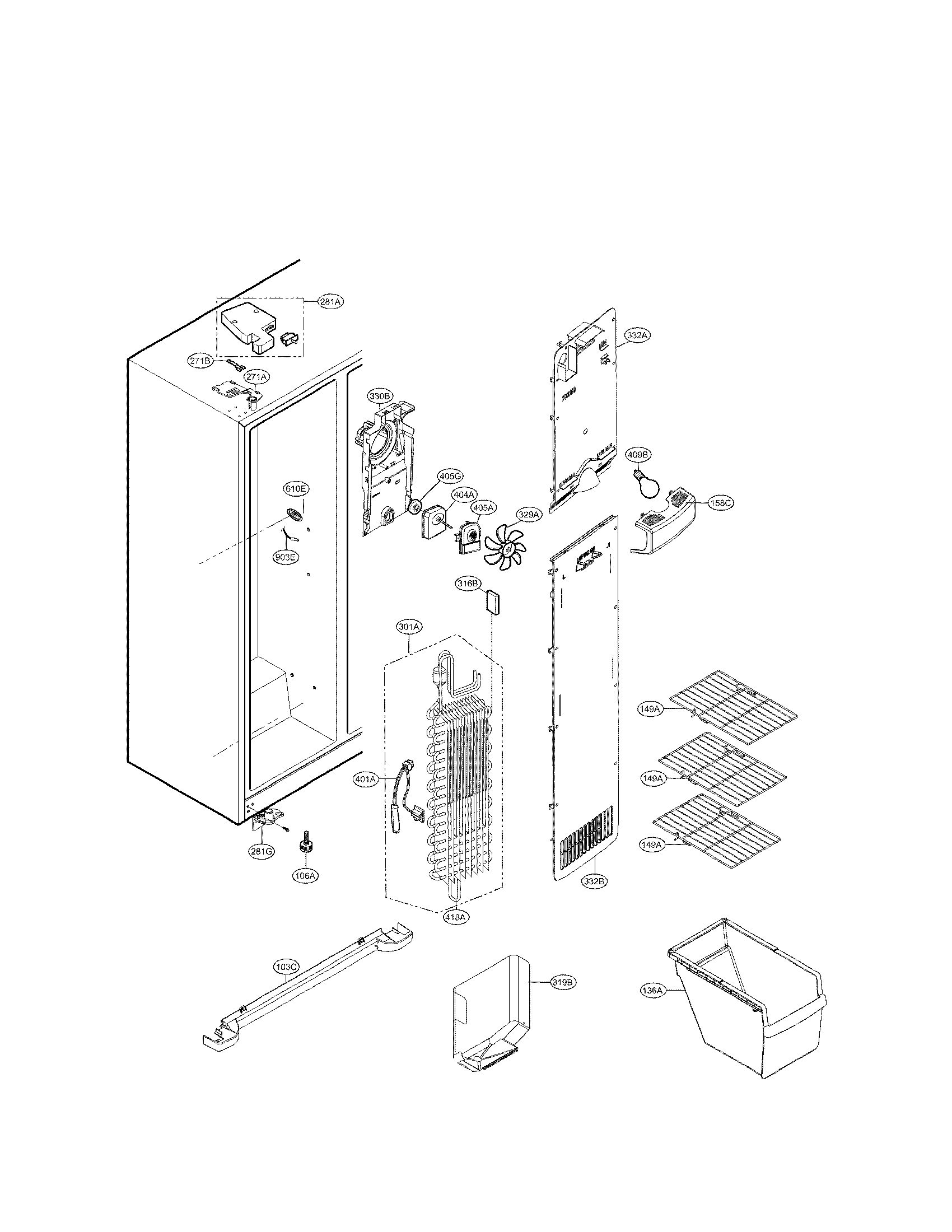 LG LSC23924SB freezer compartment parts diagram