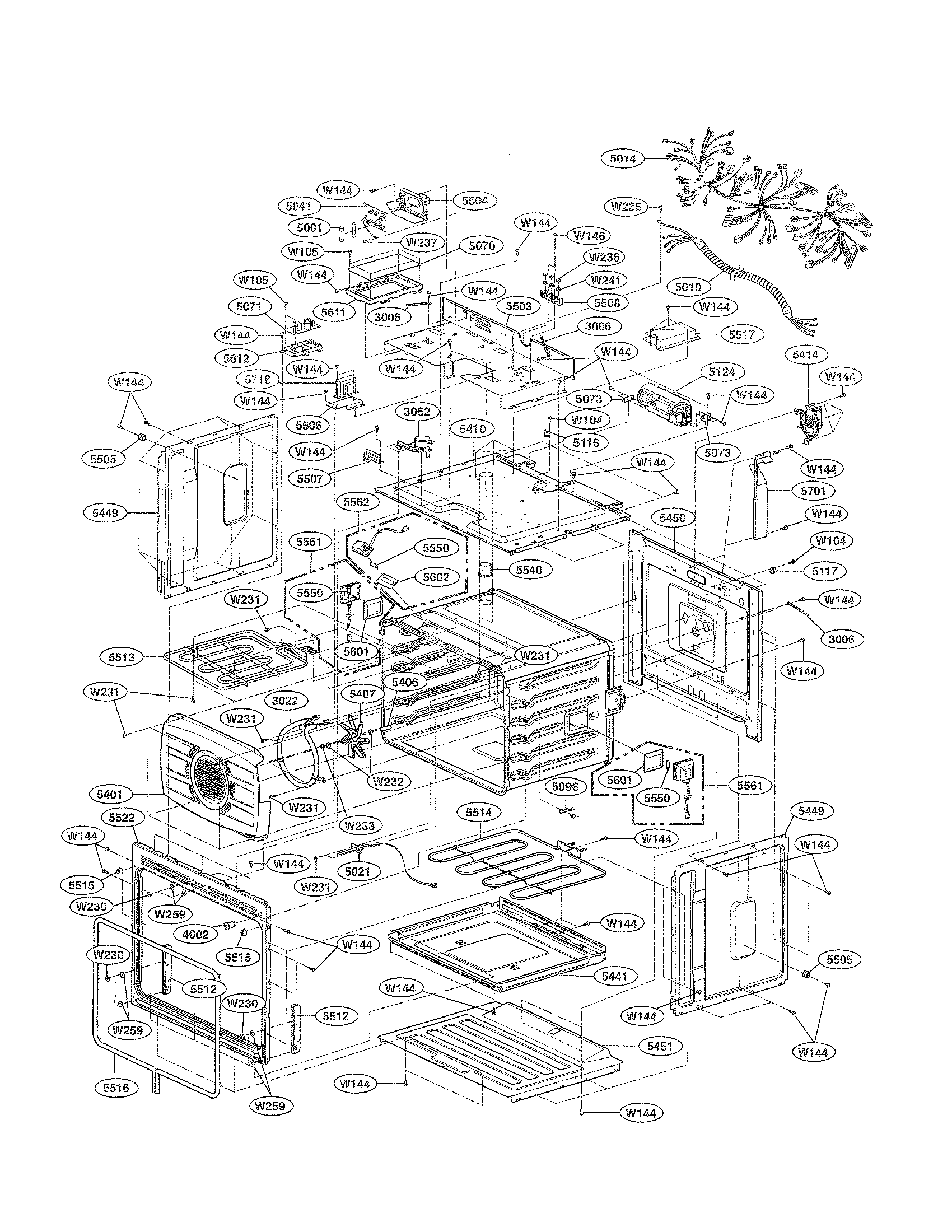 LG LWD3010ST upper cavity parts diagram
