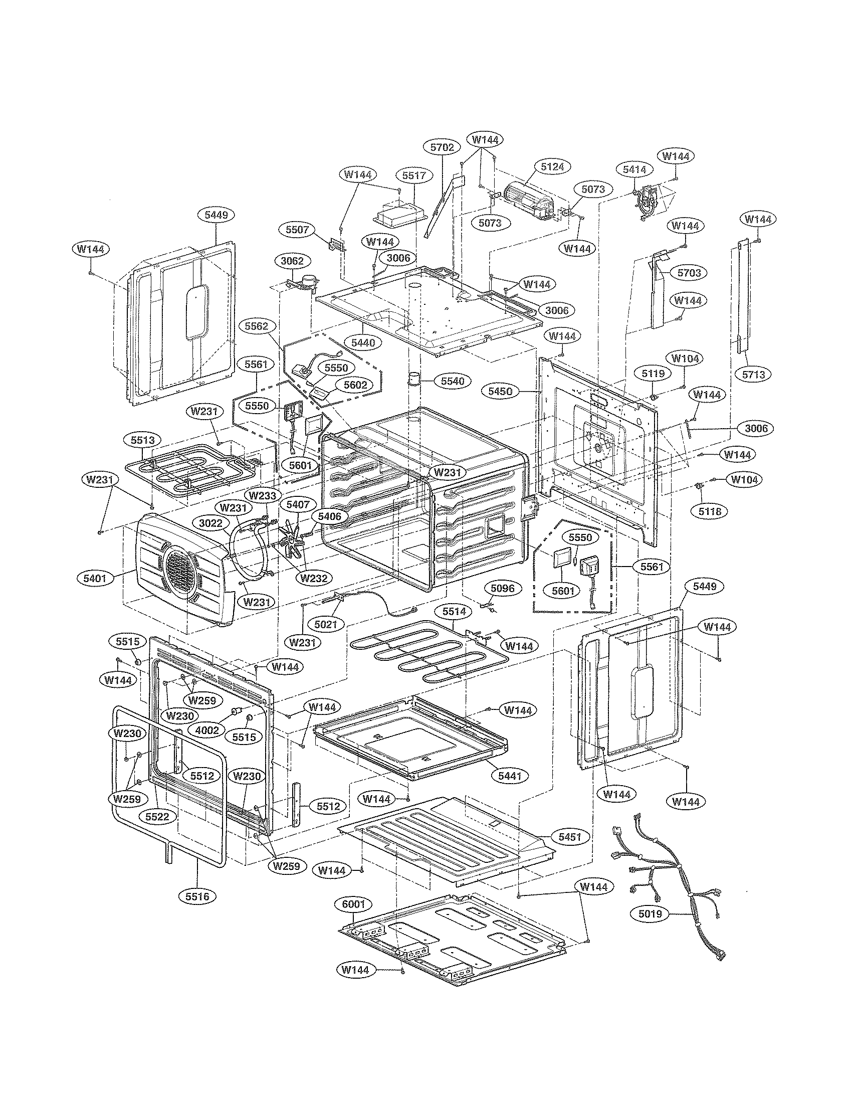 LG LWD3010ST lower cavity parts diagram