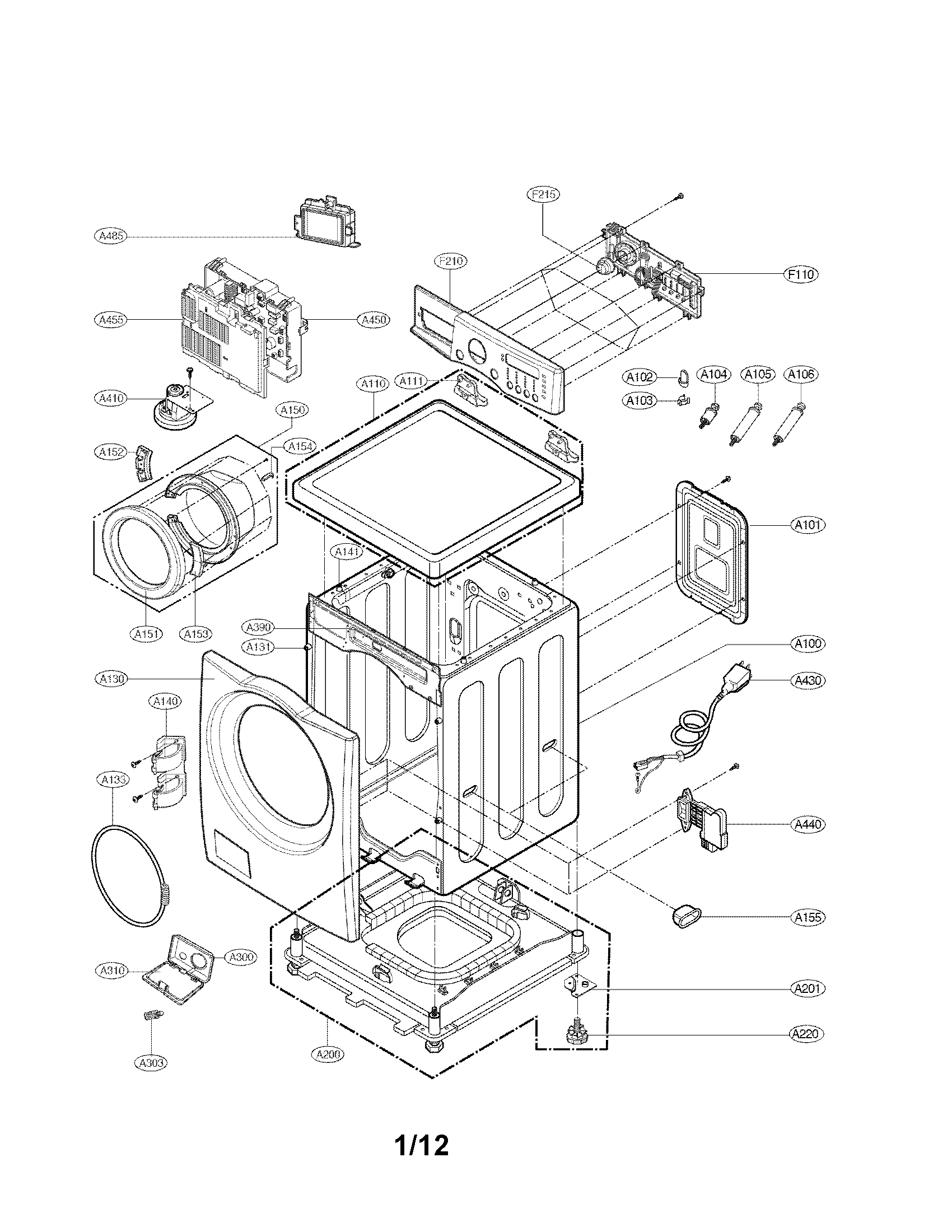 LG WM2277HW/00 cabinet and control panel assembly parts diagram
