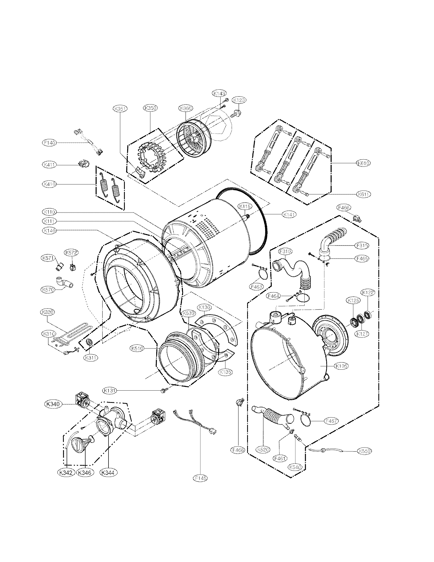 LG WM2277HW/00 drum and tub assembly parts diagram