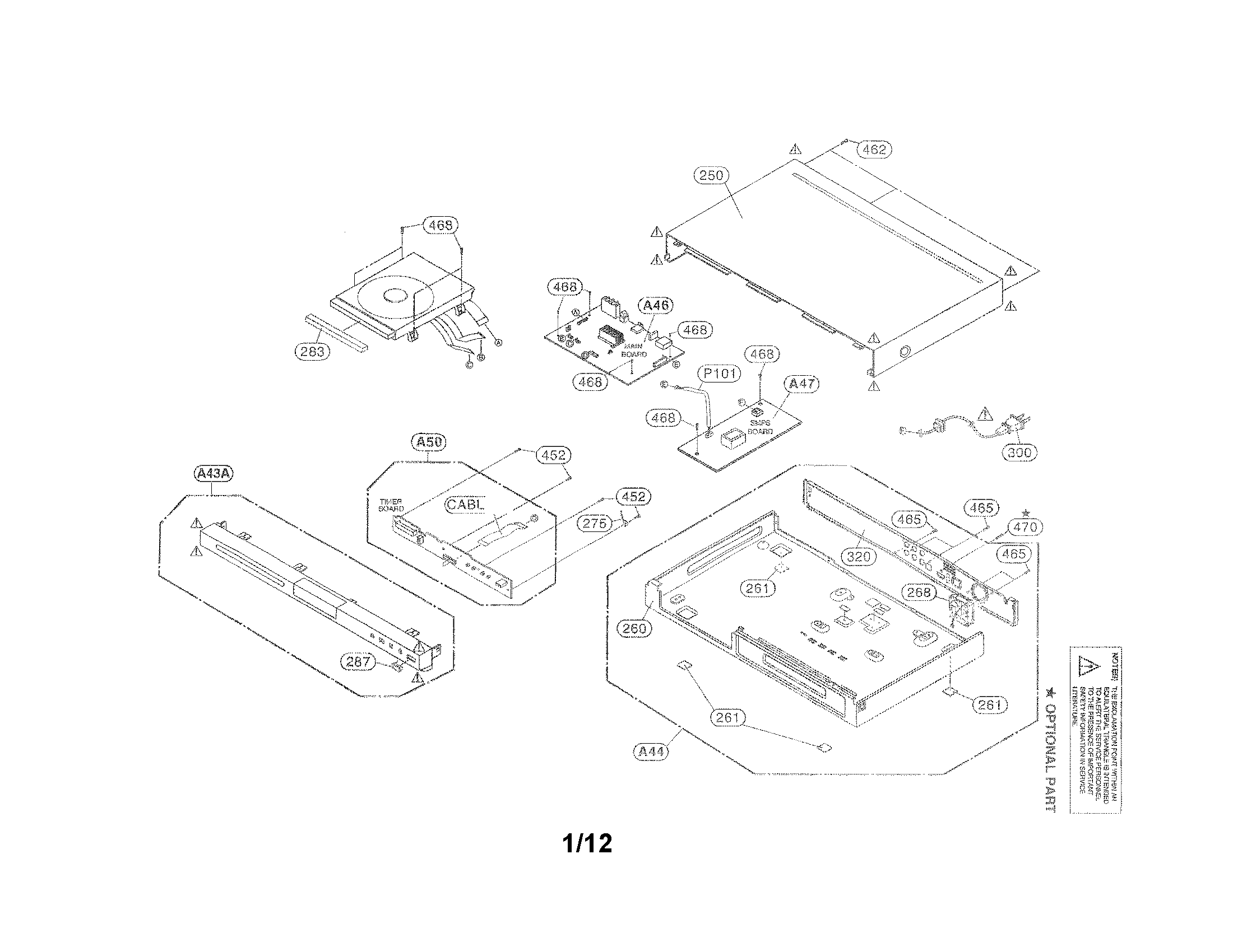 LG BD650 cabinet and main frame parts diagram