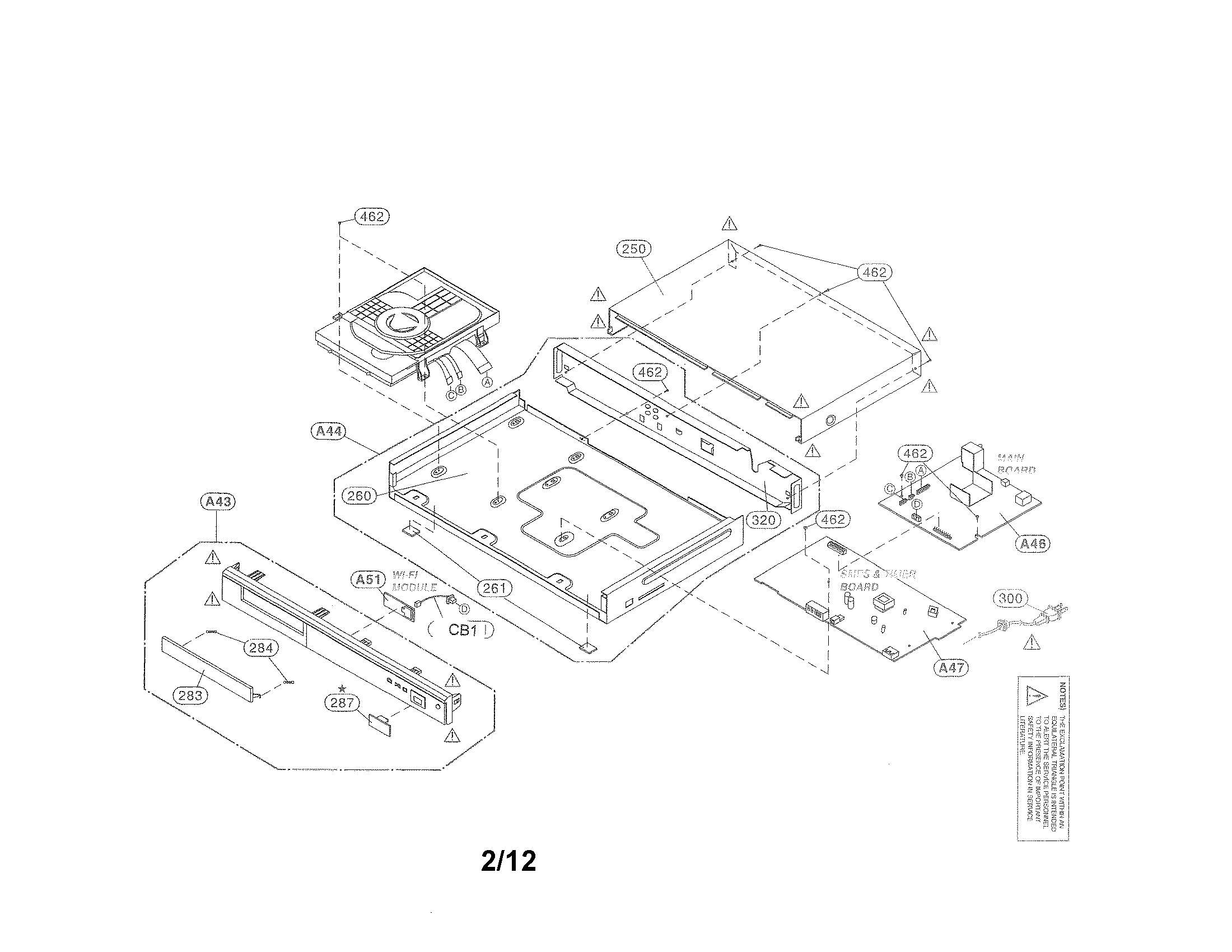 LG BP320 cabinet and main frame parts diagram