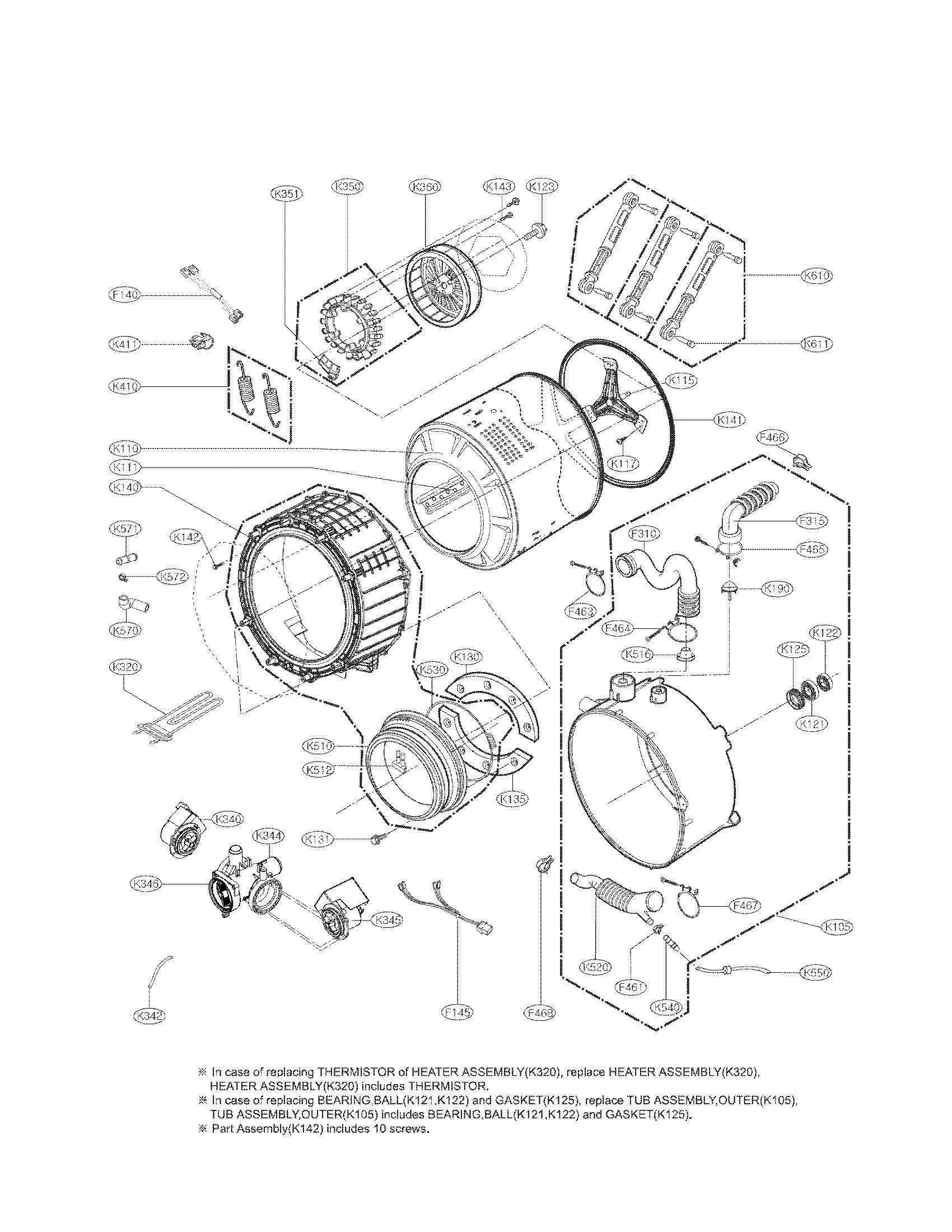 LG WM3070HRA/00 drum and tub assembly parts diagram