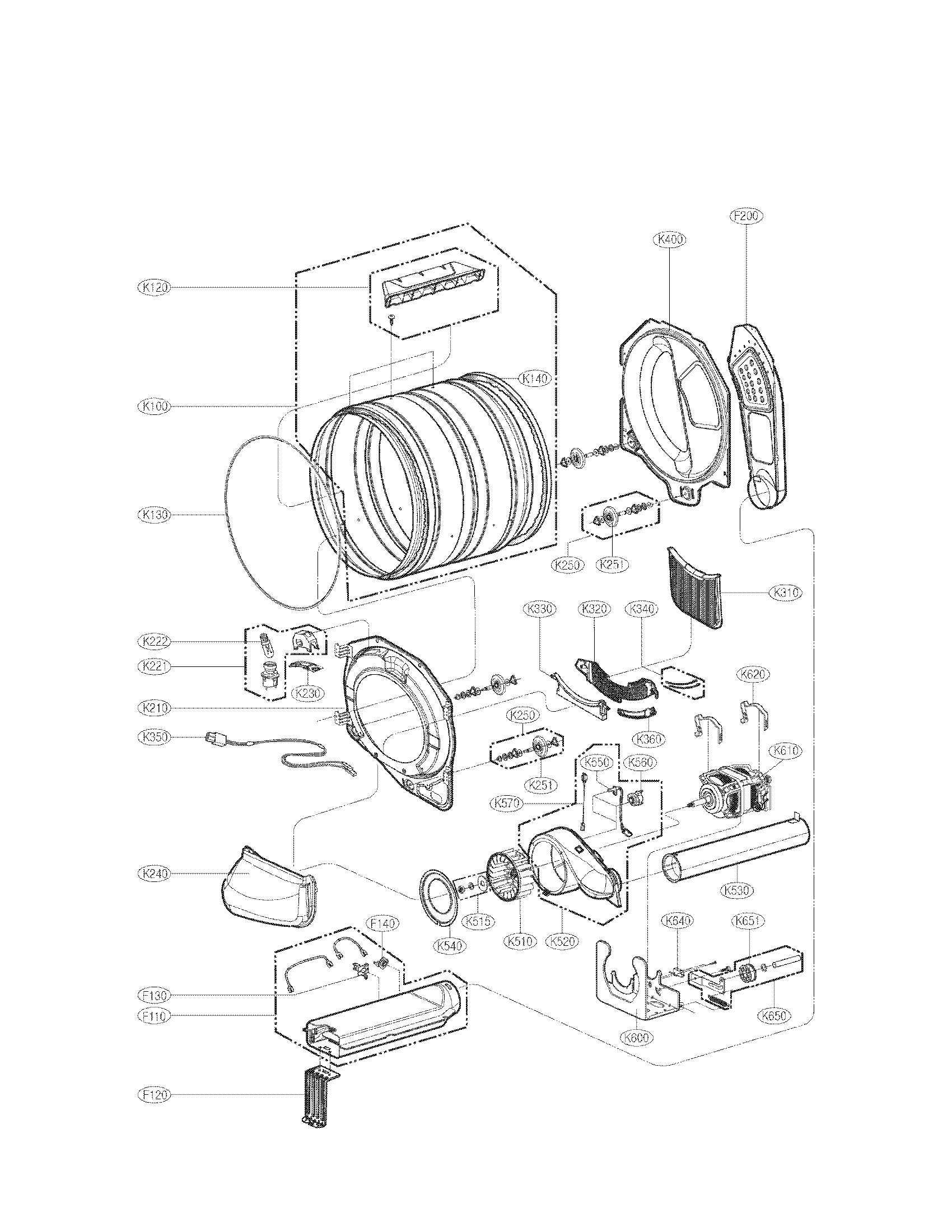 LG DLE8377WM drum and motor assembly parts diagram