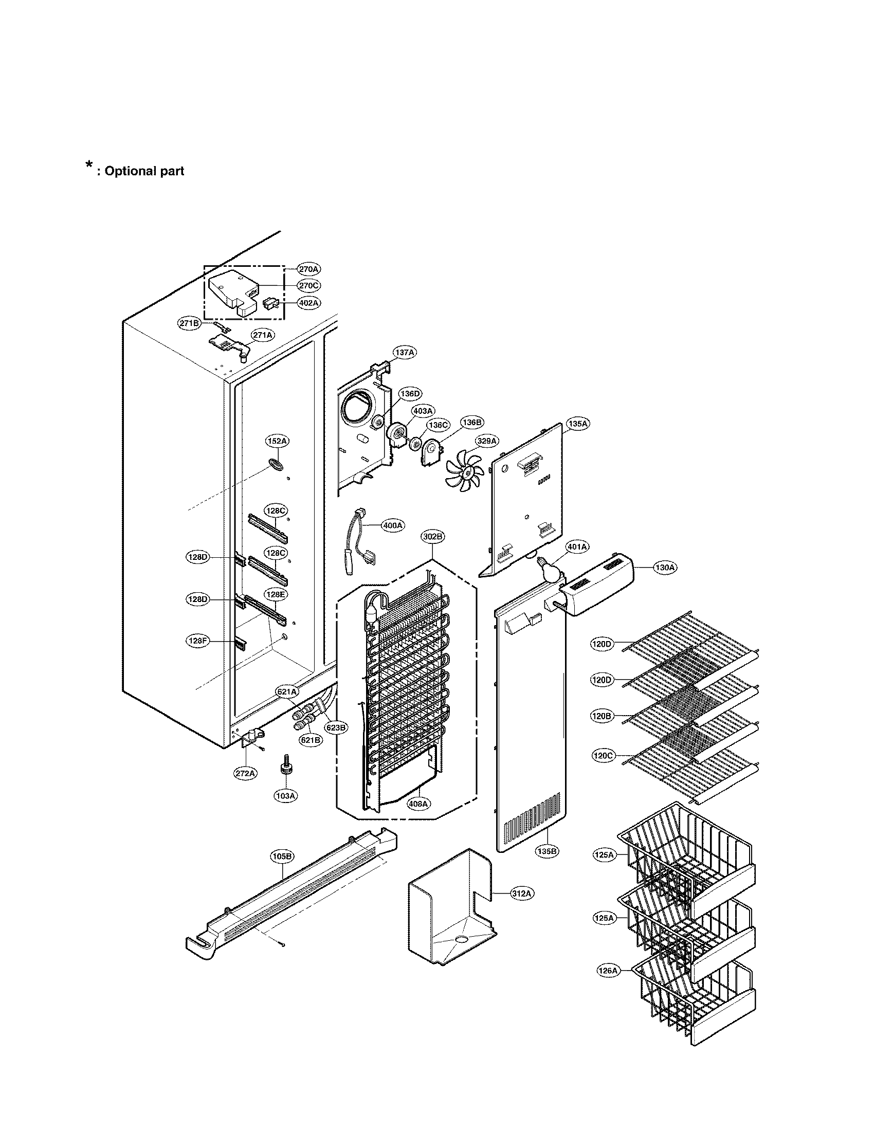 LG LSC27950ST freezer compartment parts diagram