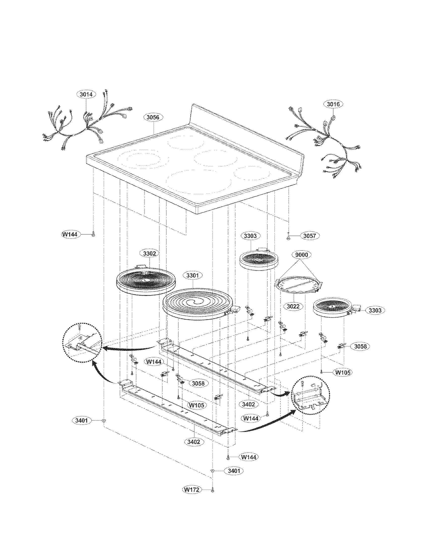 LG LRE30453WW/01 cooktop parts diagram