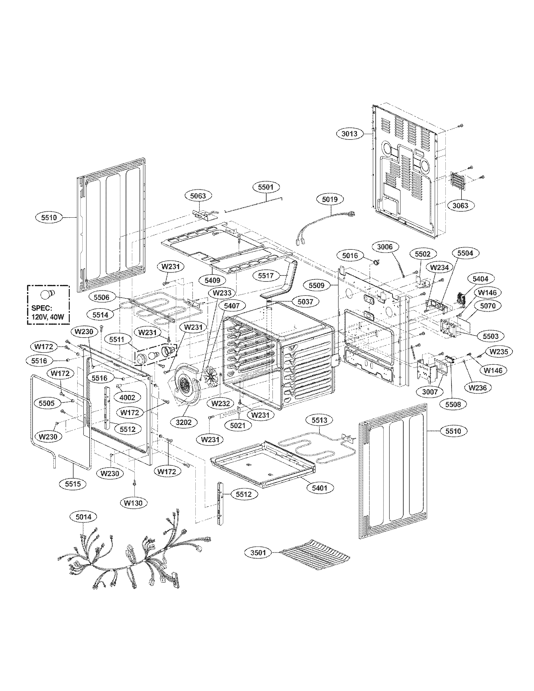 LG LRE30453WW/01 cavity parts diagram