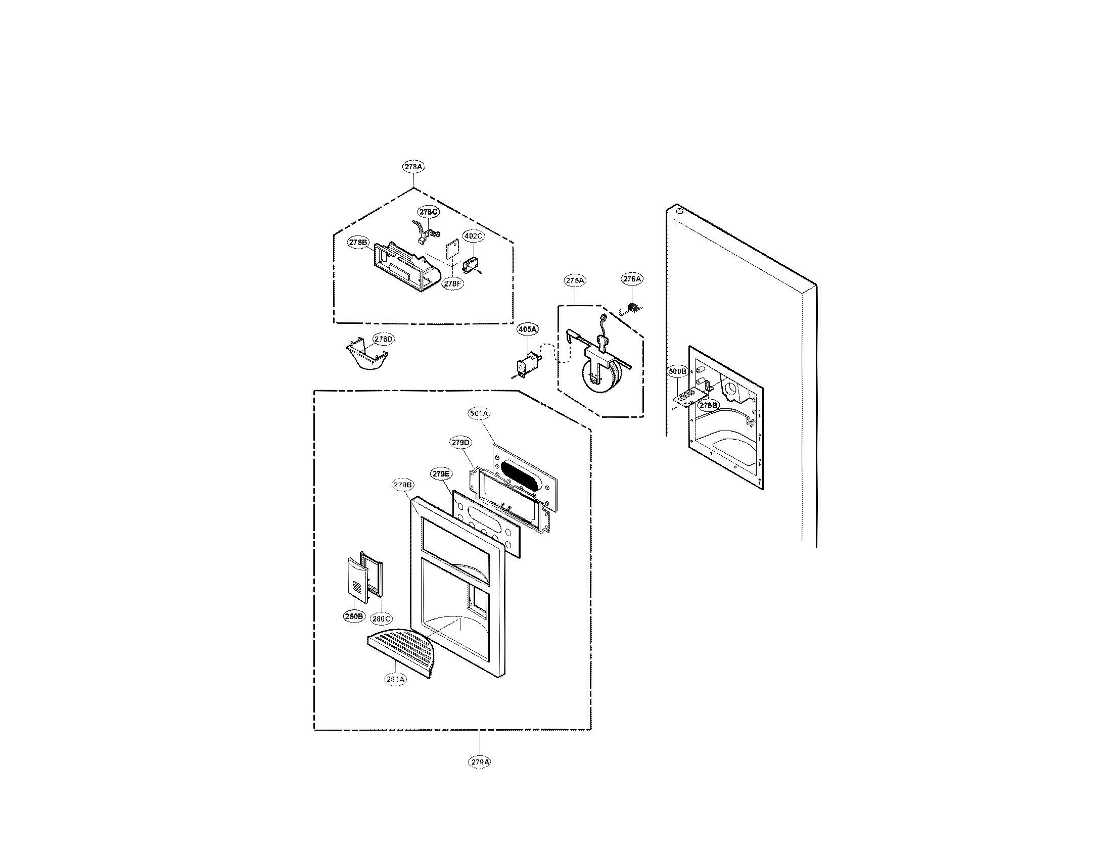 Kenmore Elite 79578753802 dispenser parts diagram