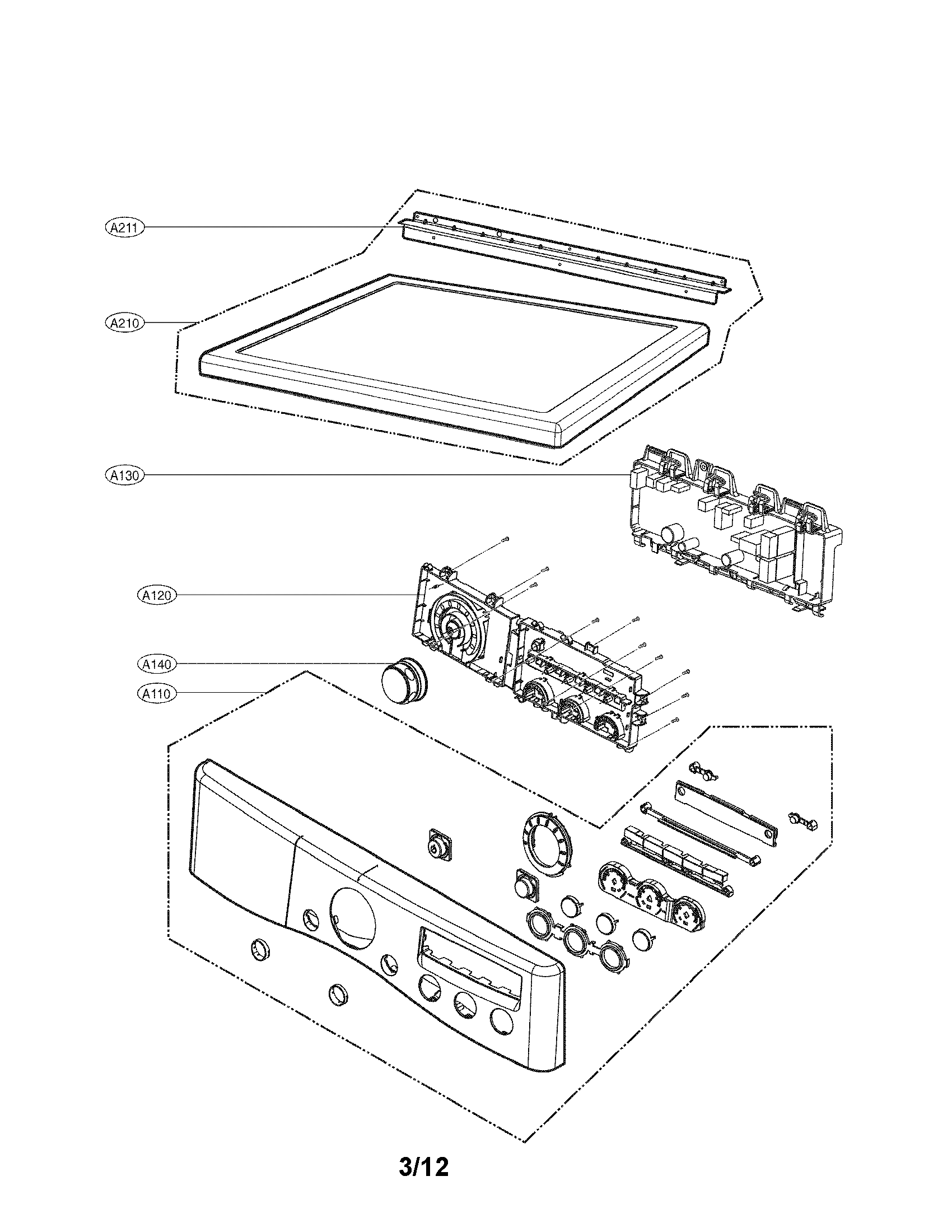 LG DLEX3070R control panel and plate assembly parts diagram