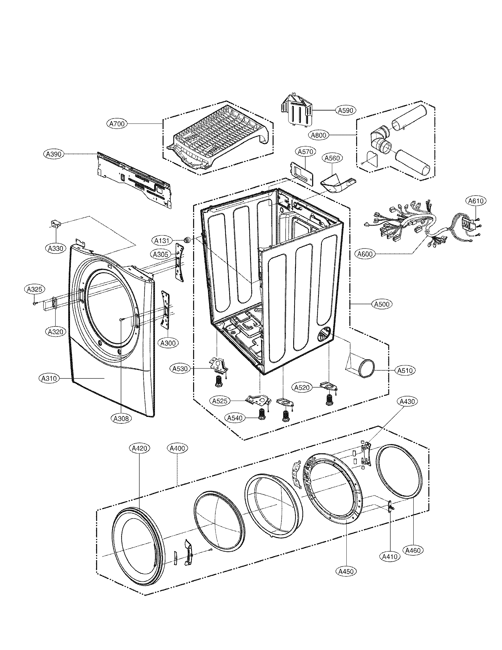 LG DLEX3070R cabinet and door assembly parts diagram