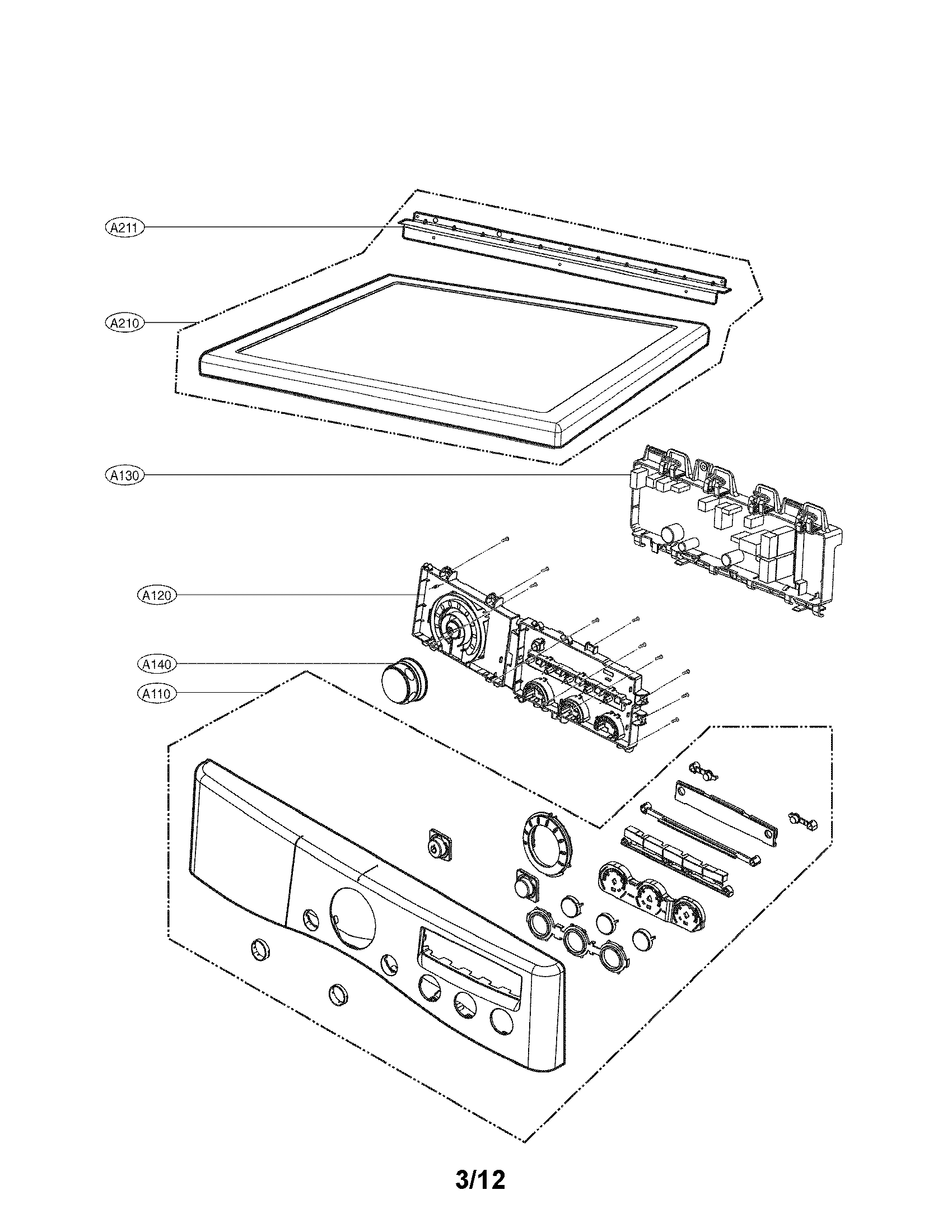 LG DLEX3070W control panel and plate assembly parts diagram