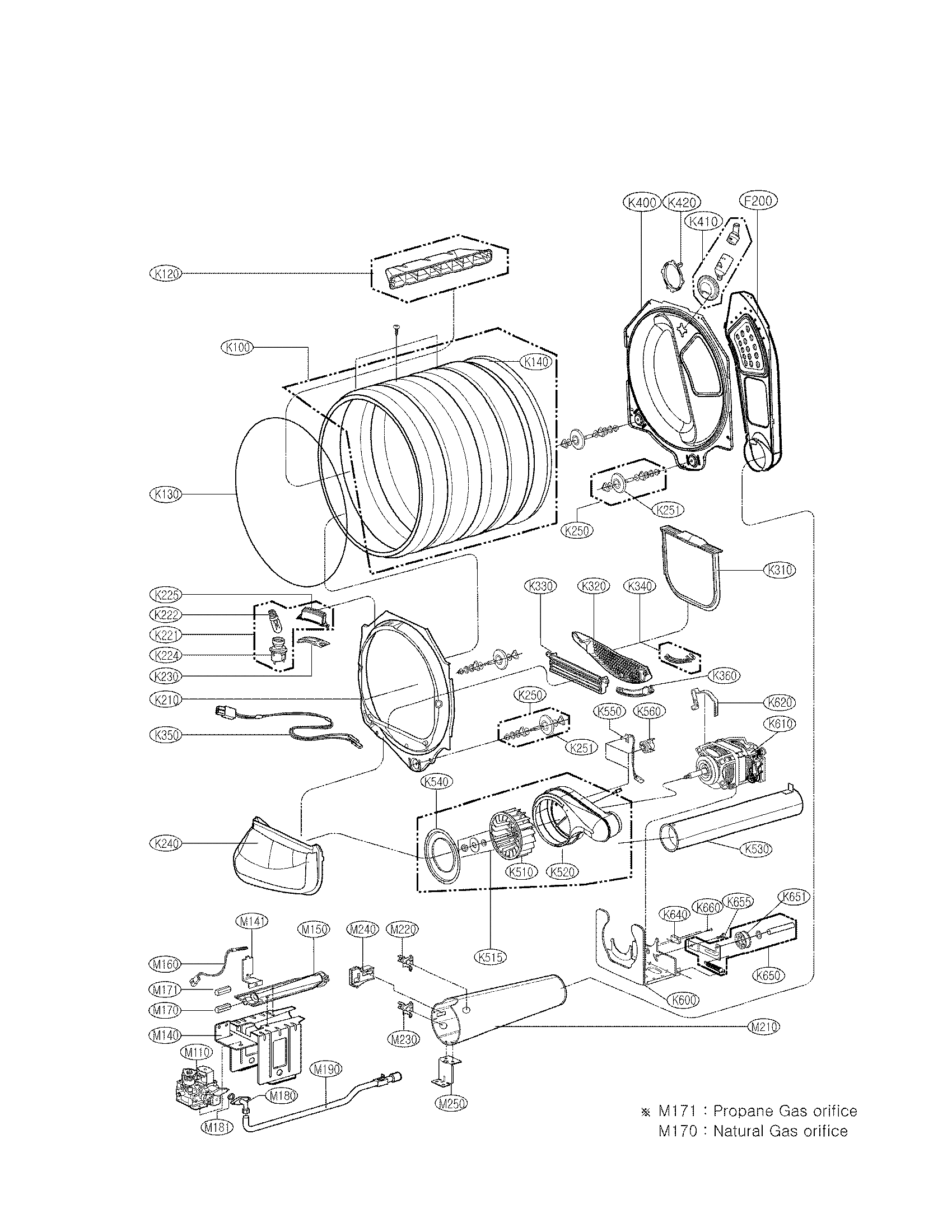LG DLGX5171W drum and motor assembly part diagram
