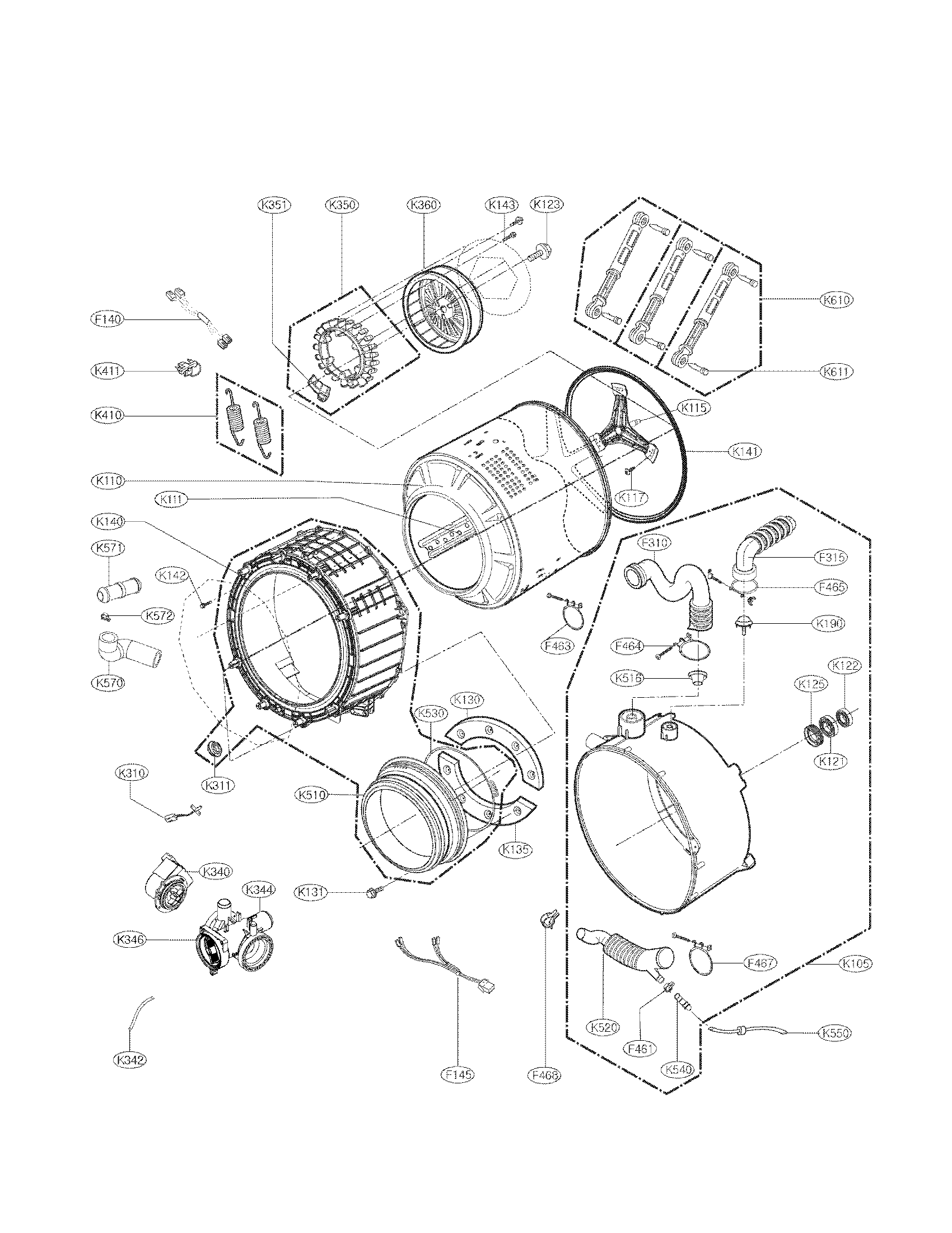 Kenmore Elite 79641272210 drum and tub assembly parts diagram