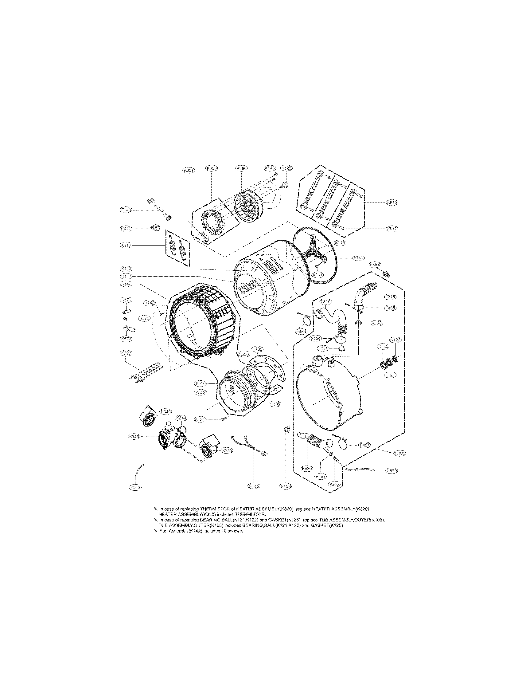 Kenmore 79641372211 drum and tub assembly parts diagram