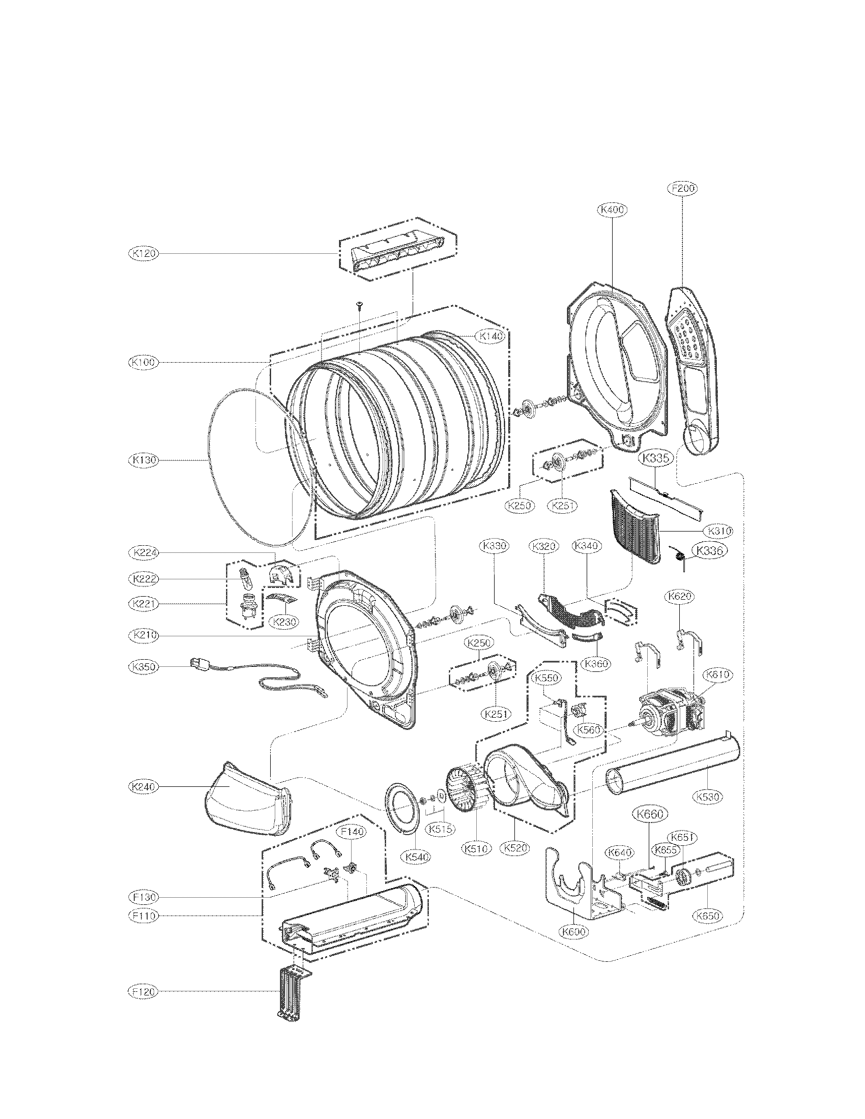 Kenmore 79681272210 drum and motor assembly parts diagram