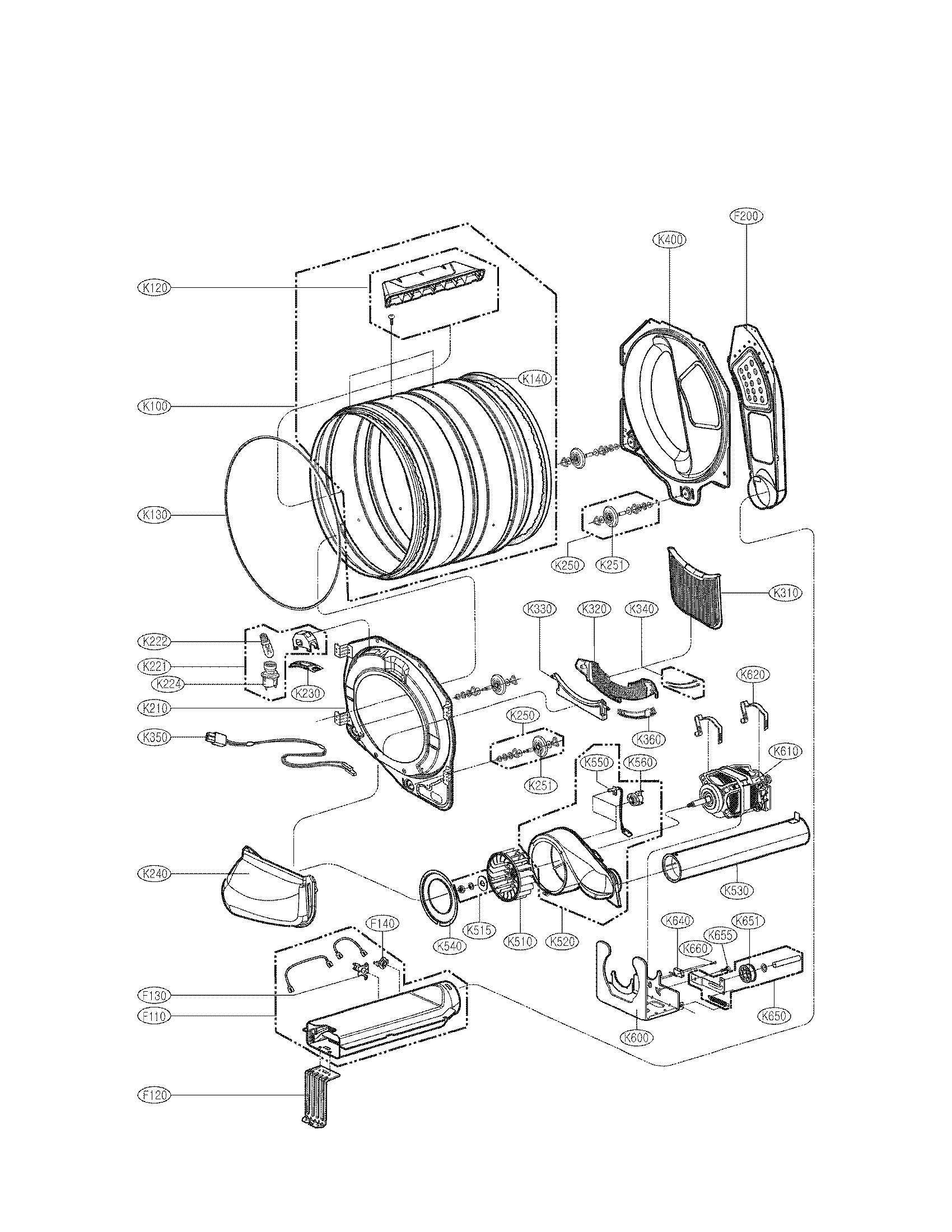 LG DLE5955G drum and motor assembly parts diagram