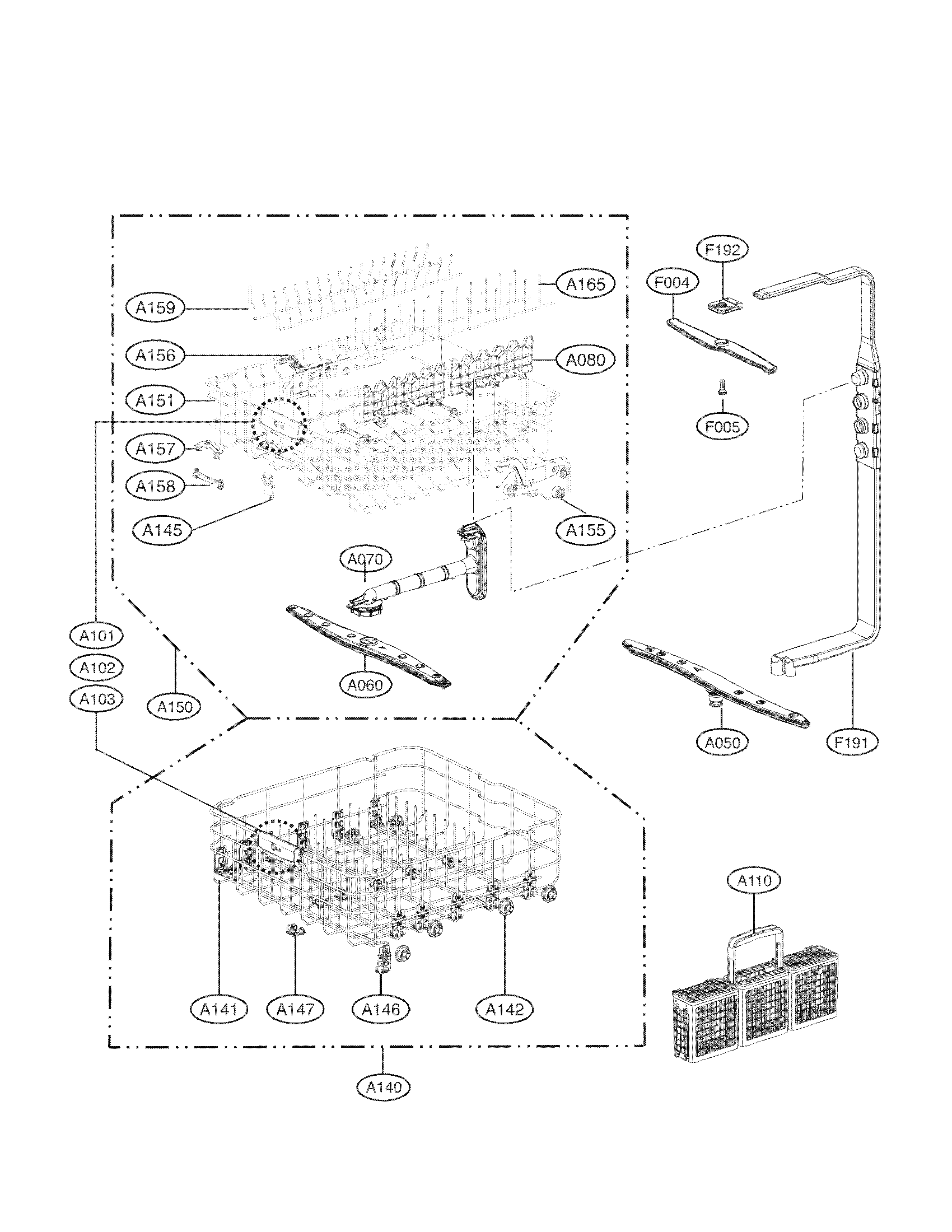 LG LDF7551ST rack assembly parts diagram