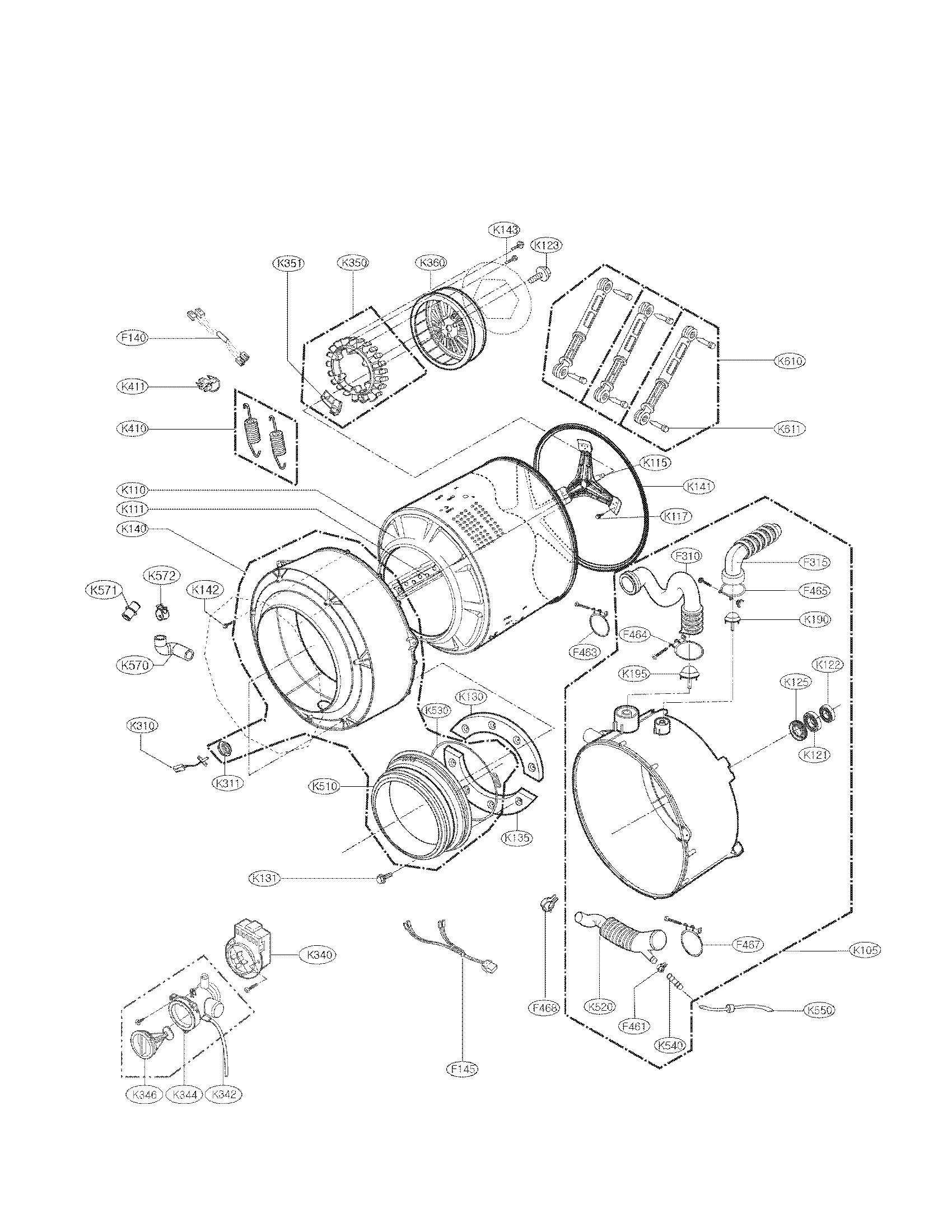 Kenmore 79641172210 drum and tub assembly parts diagram