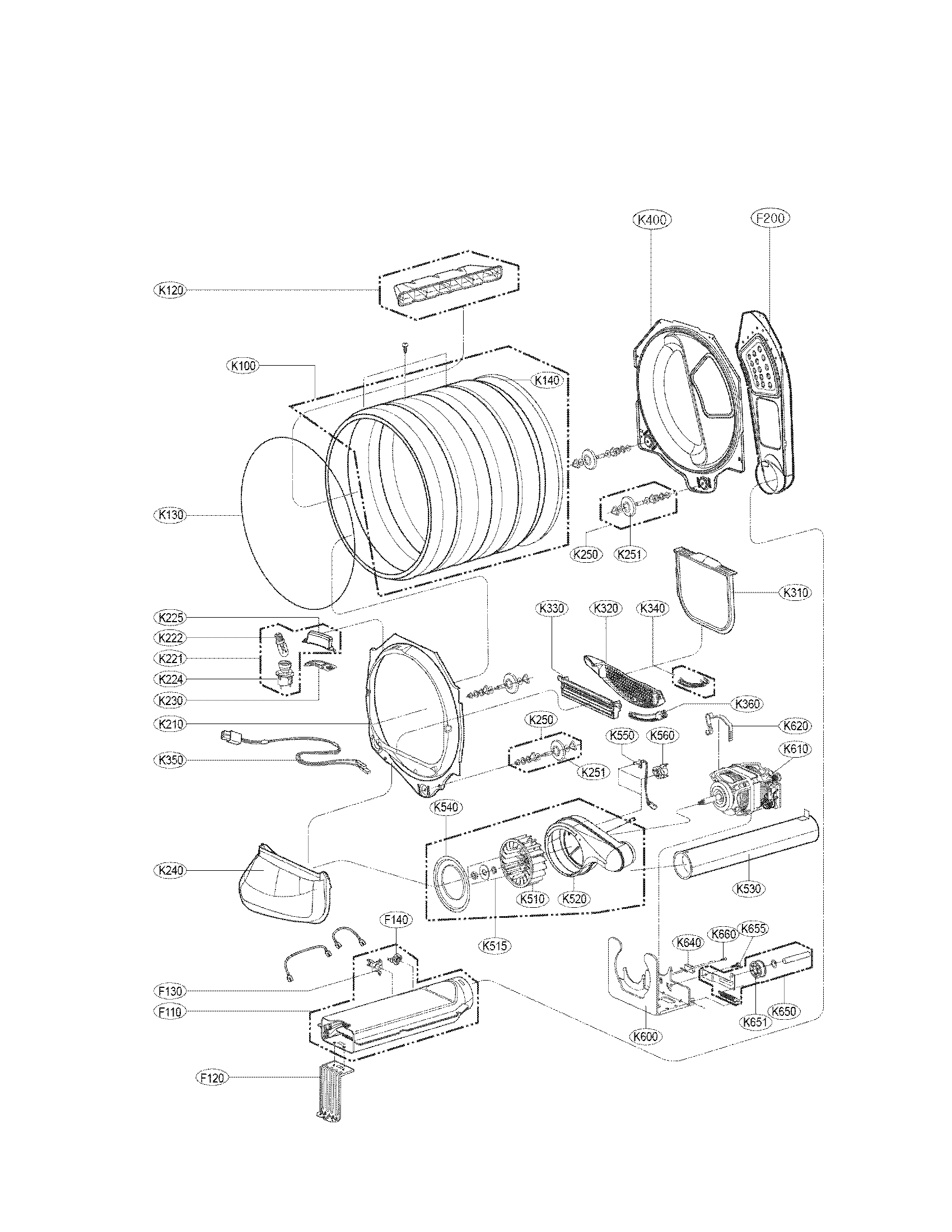 Kenmore Elite 79661512210 drum and motor assembly parts diagram