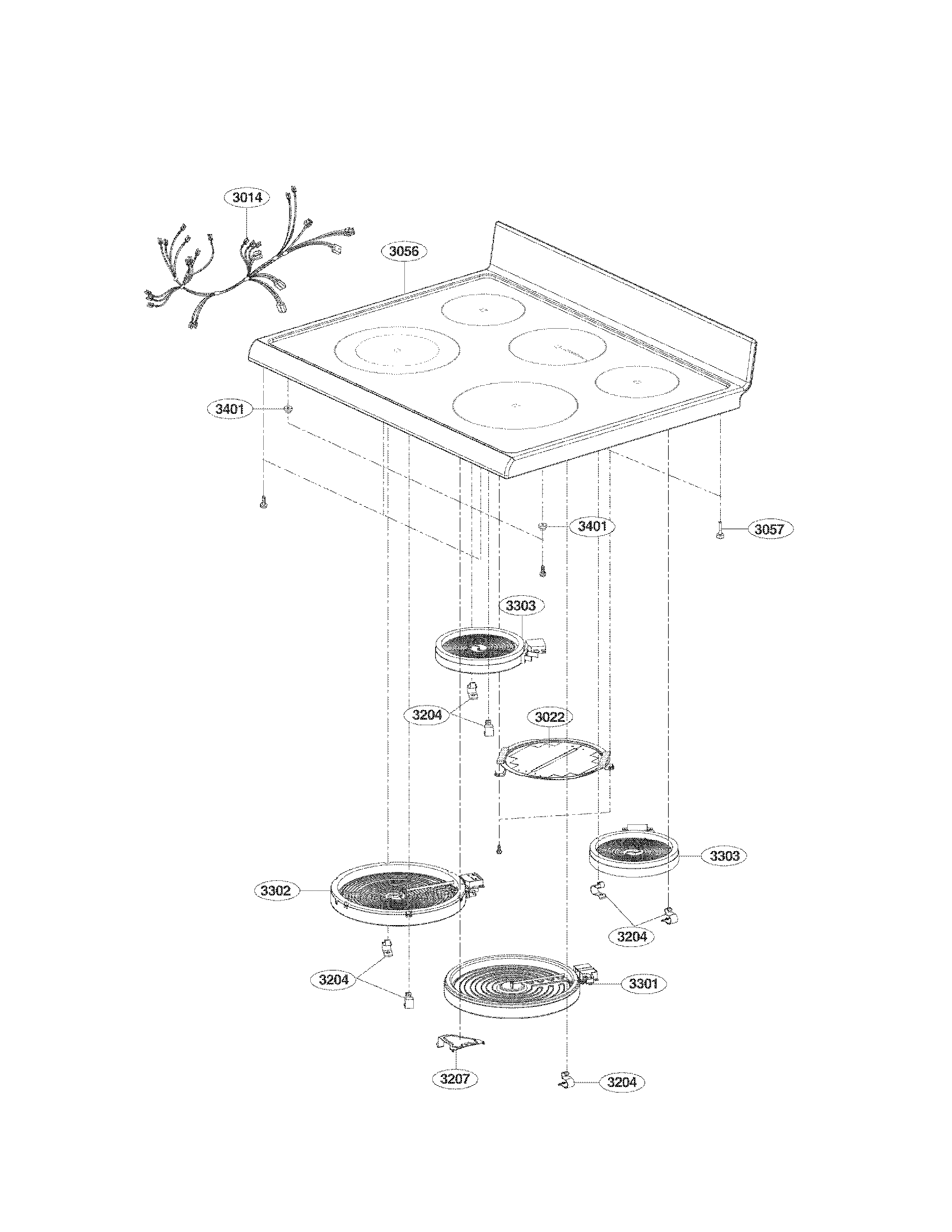 LG LRE3023SW cooktop parts diagram