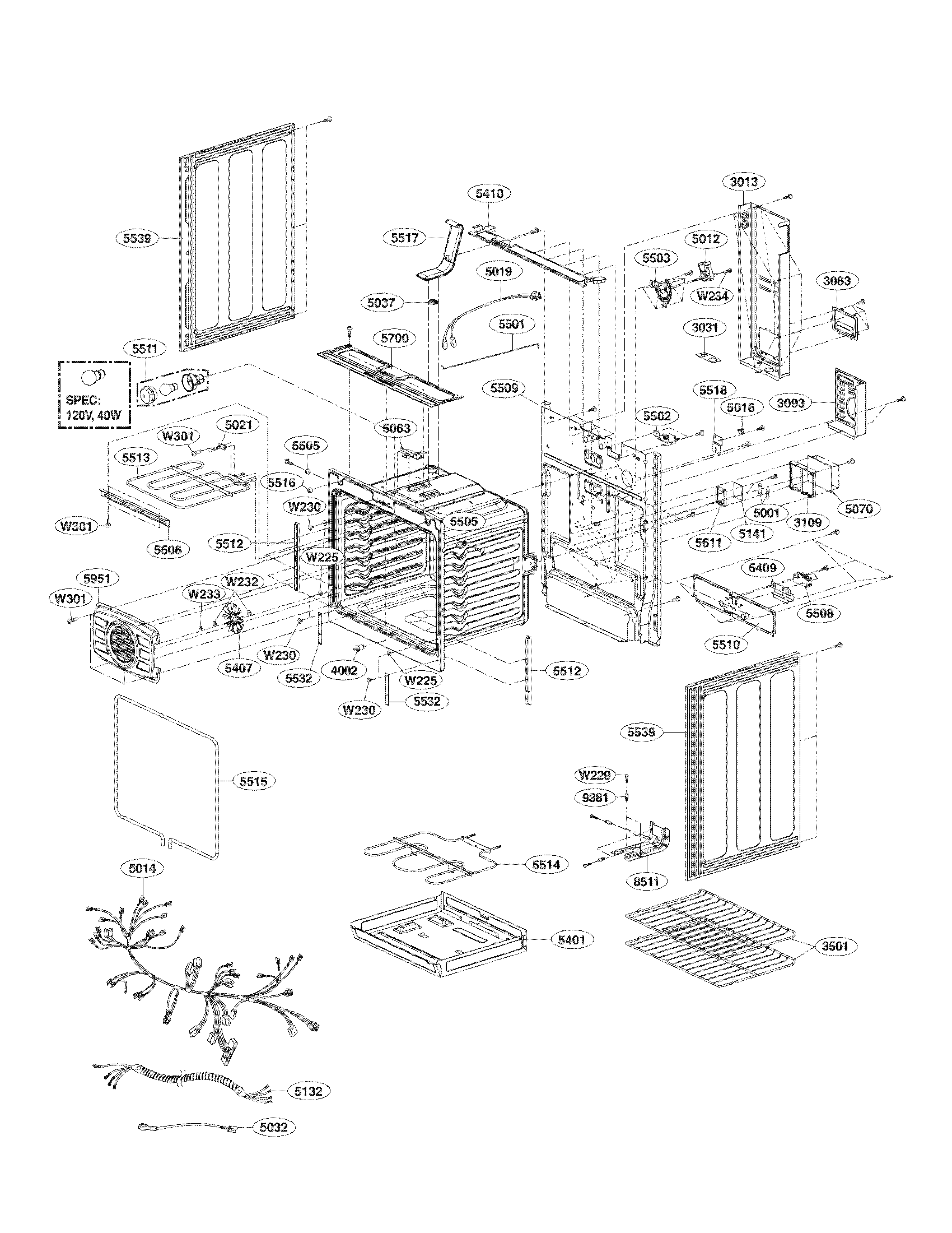 LG LRE3023SW cavity parts diagram