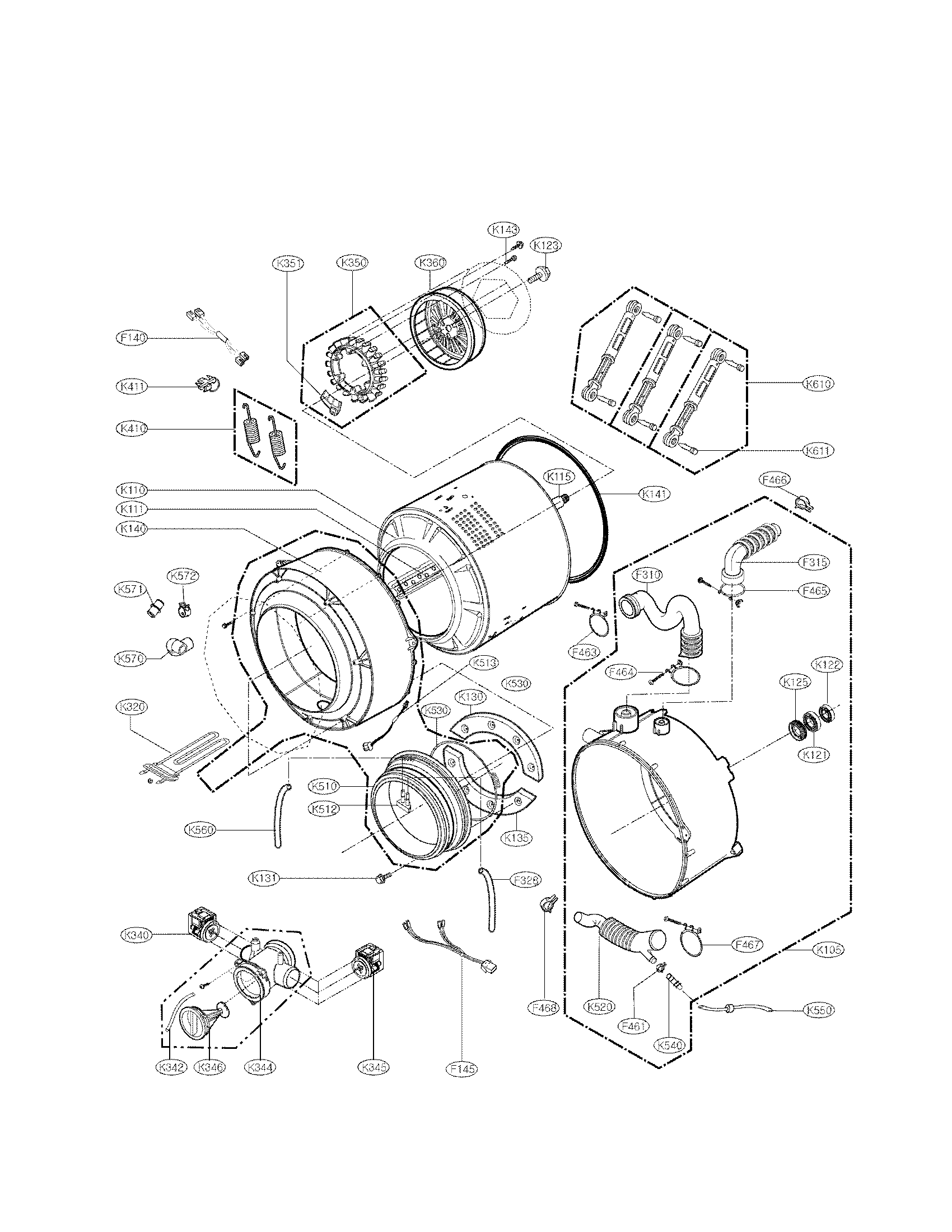 LG WM2487HWM drum and tub assembly parts diagram